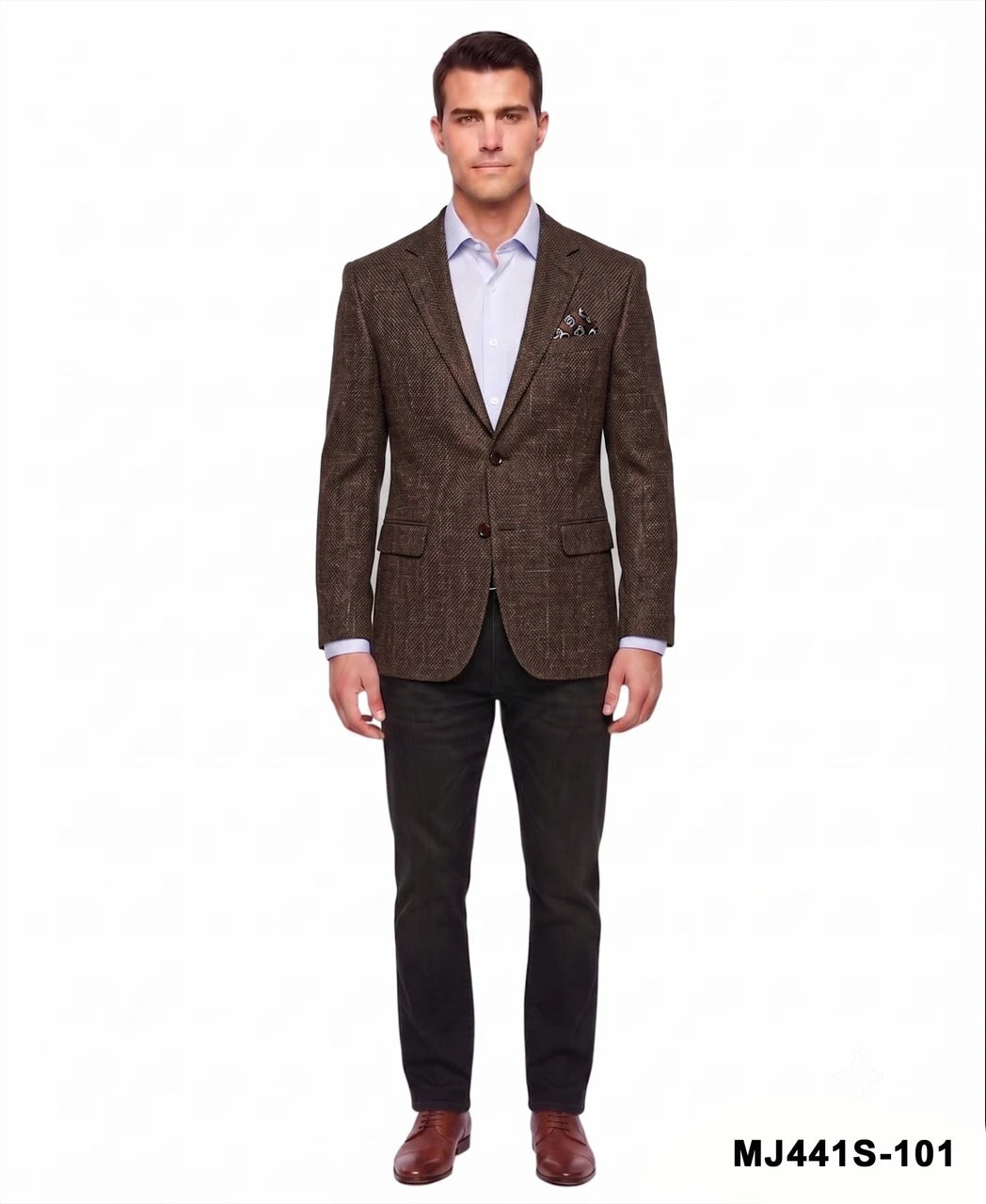 Brown Hopsack Notch Lapel Slim Fit Men's Jacket