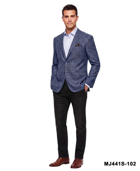 Blue Hopsack Notch Lapel Slim Fit Men's Jacket