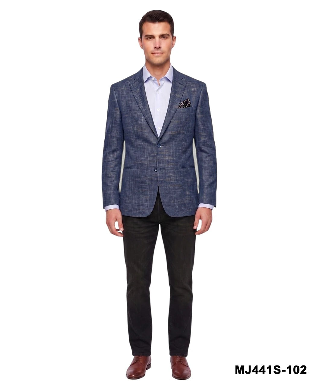 Blue Hopsack Notch Lapel Slim Fit Men's Jacket