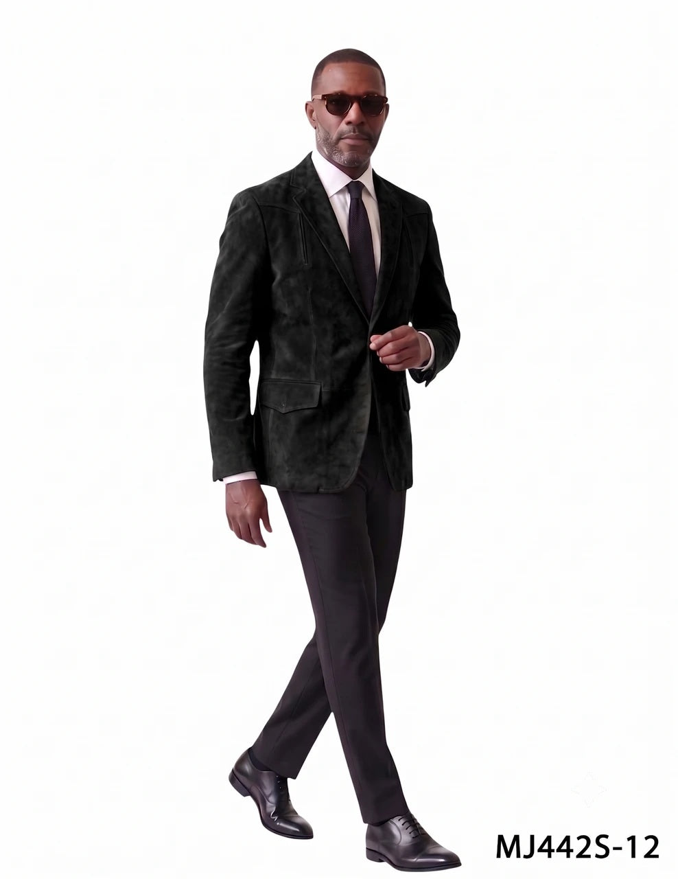 Black Suede Notch Lapel Slim Fit Men's Jacket