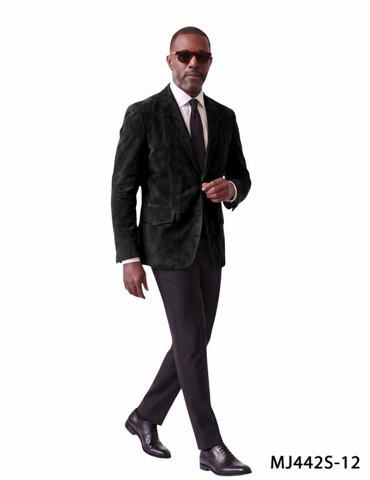 Black Suede Notch Lapel Slim Fit Men's Jacket