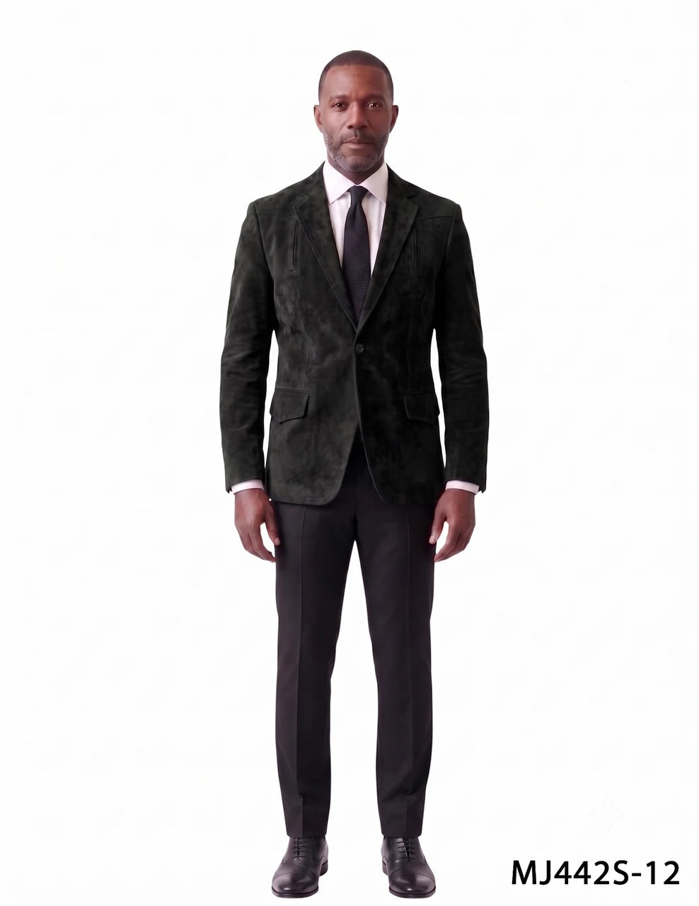 Black Suede Notch Lapel Slim Fit Men's Jacket