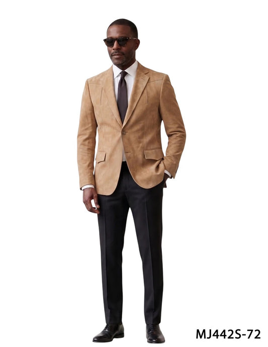 Tan Suede Notch Lapel Slim Fit Men's Jacket