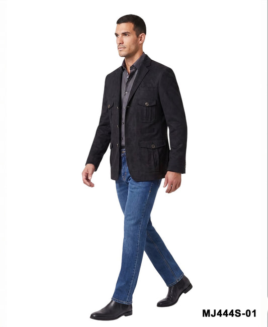 Black Suede Slim Fit Men's Casual Safari Jacket