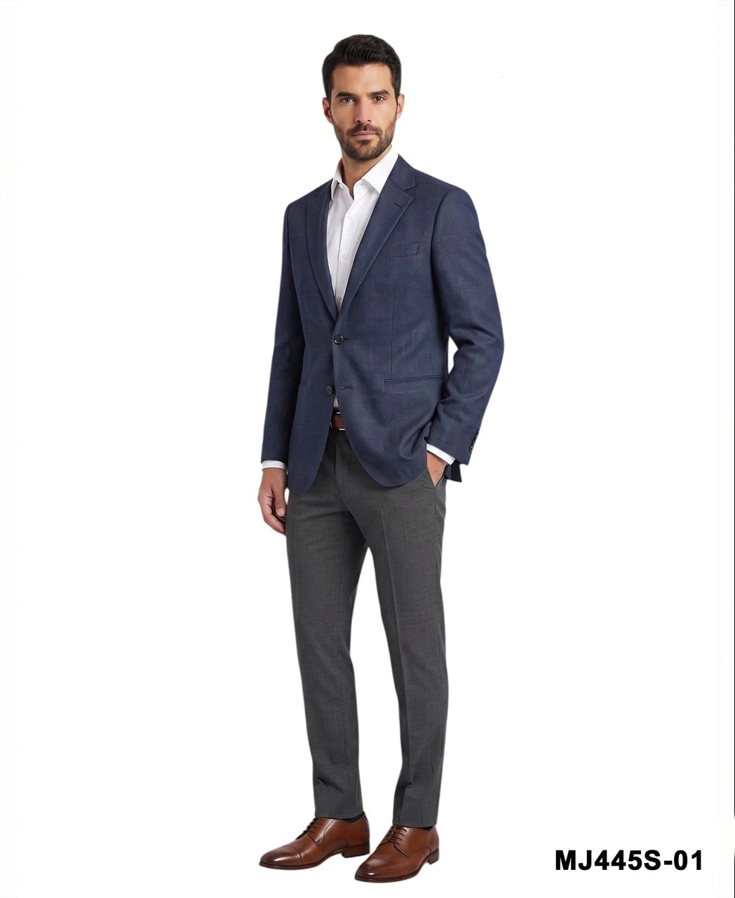 Indigo Textured Weave Notch Lapel Slim Fit Men's Jacket