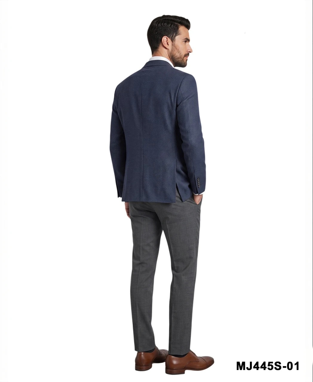 Indigo Textured Weave Notch Lapel Slim Fit Men's Jacket