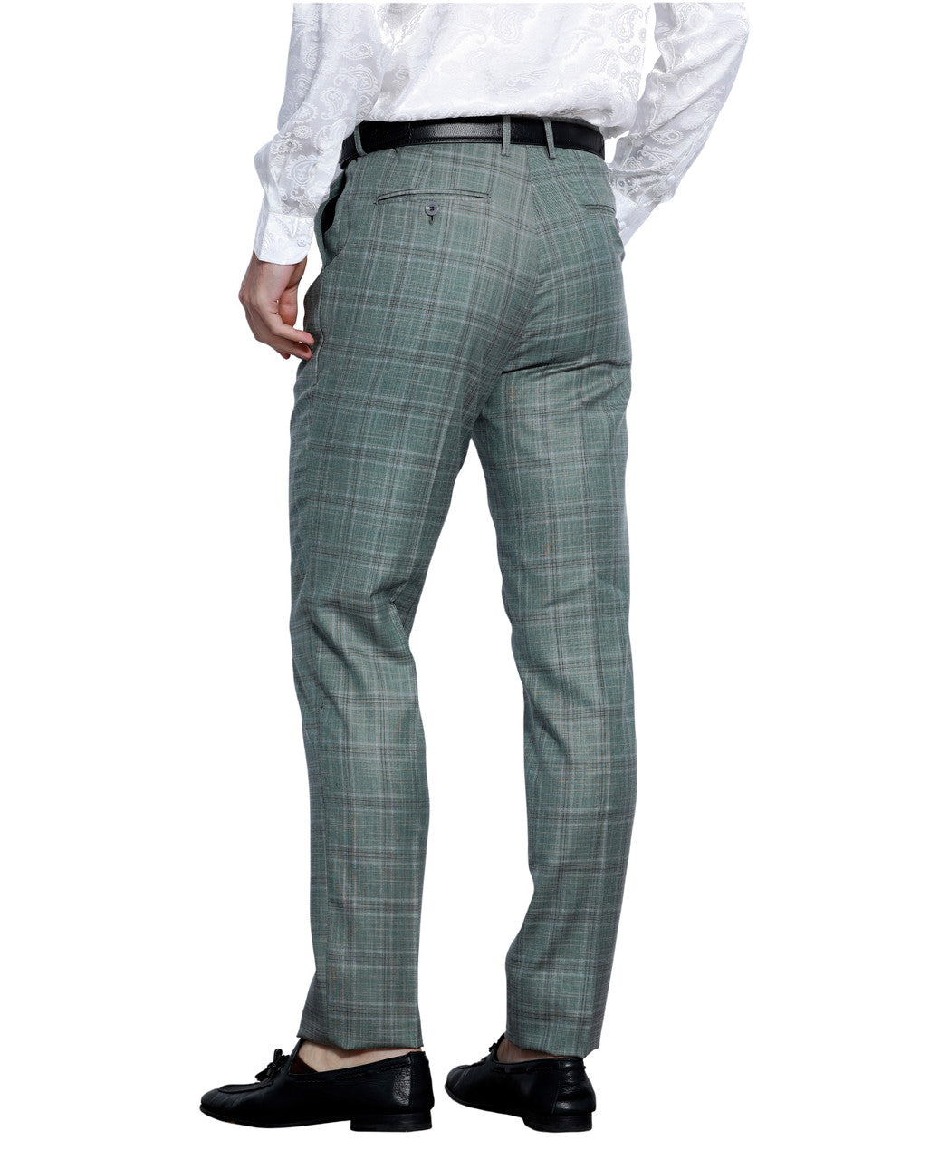 Mint Plaid Skinny Fit Open Bottom Tazzio Men's Pants