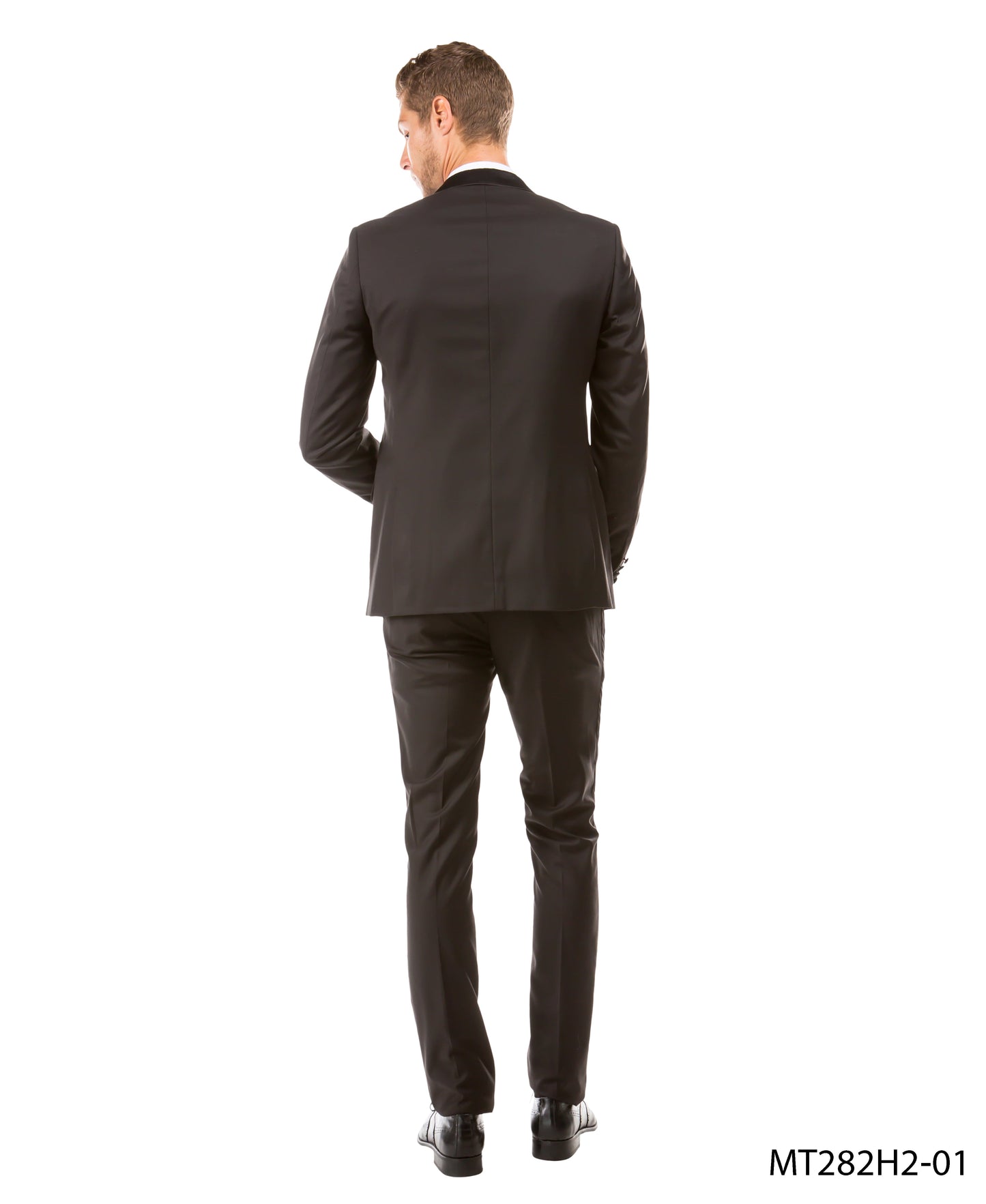 Black on Black Satin Notch Lapel Hybrid Fit  2 Piece Sean Alexander Men's Tuxedo