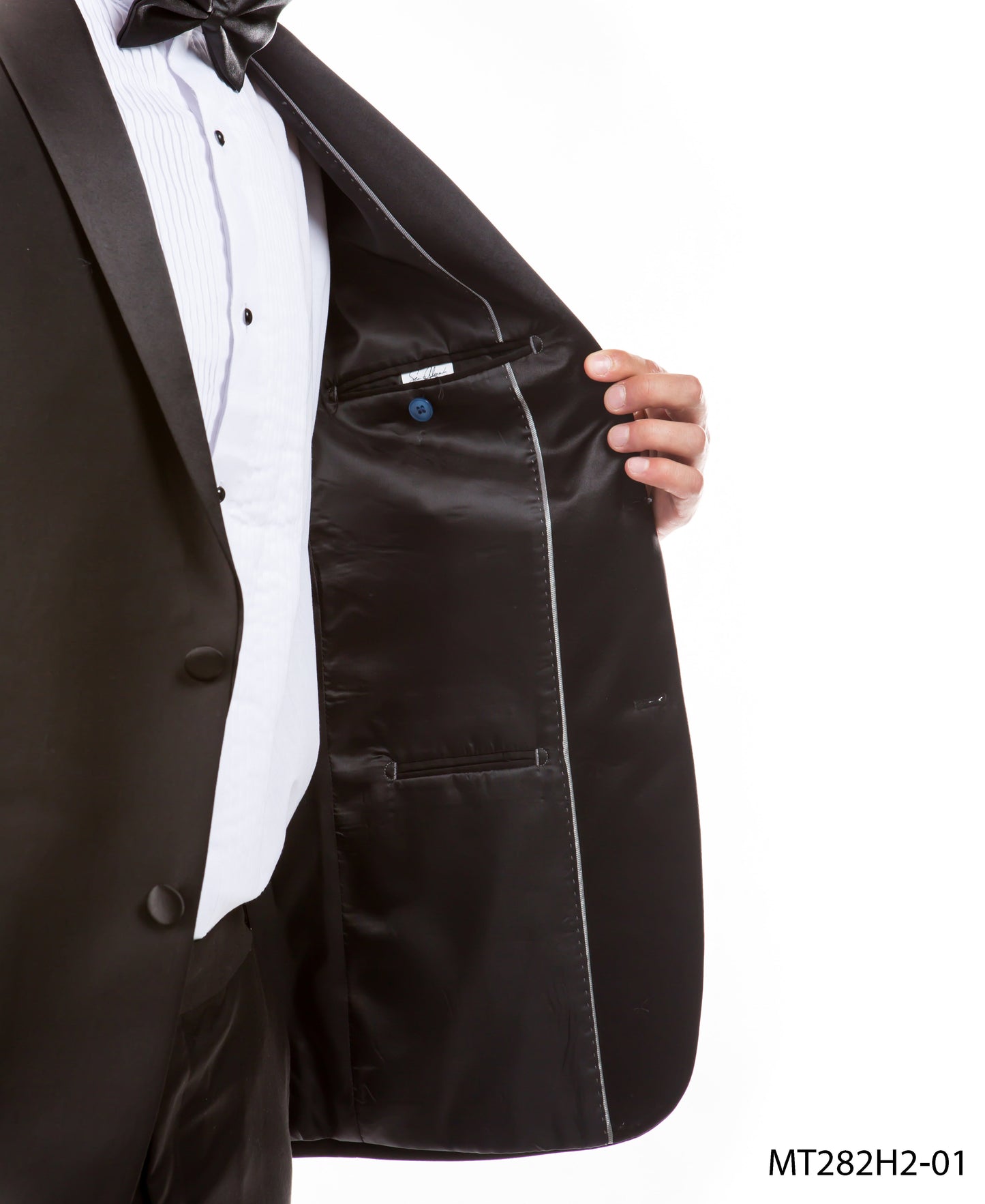 Black on Black Satin Notch Lapel Hybrid Fit  2 Piece Sean Alexander Men's Tuxedo
