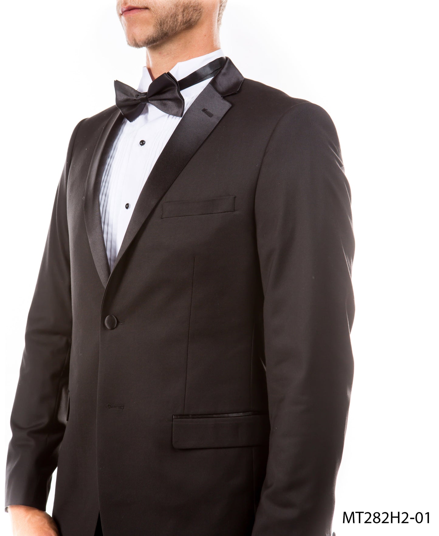 Black on Black Satin Notch Lapel Hybrid Fit  2 Piece Sean Alexander Men's Tuxedo