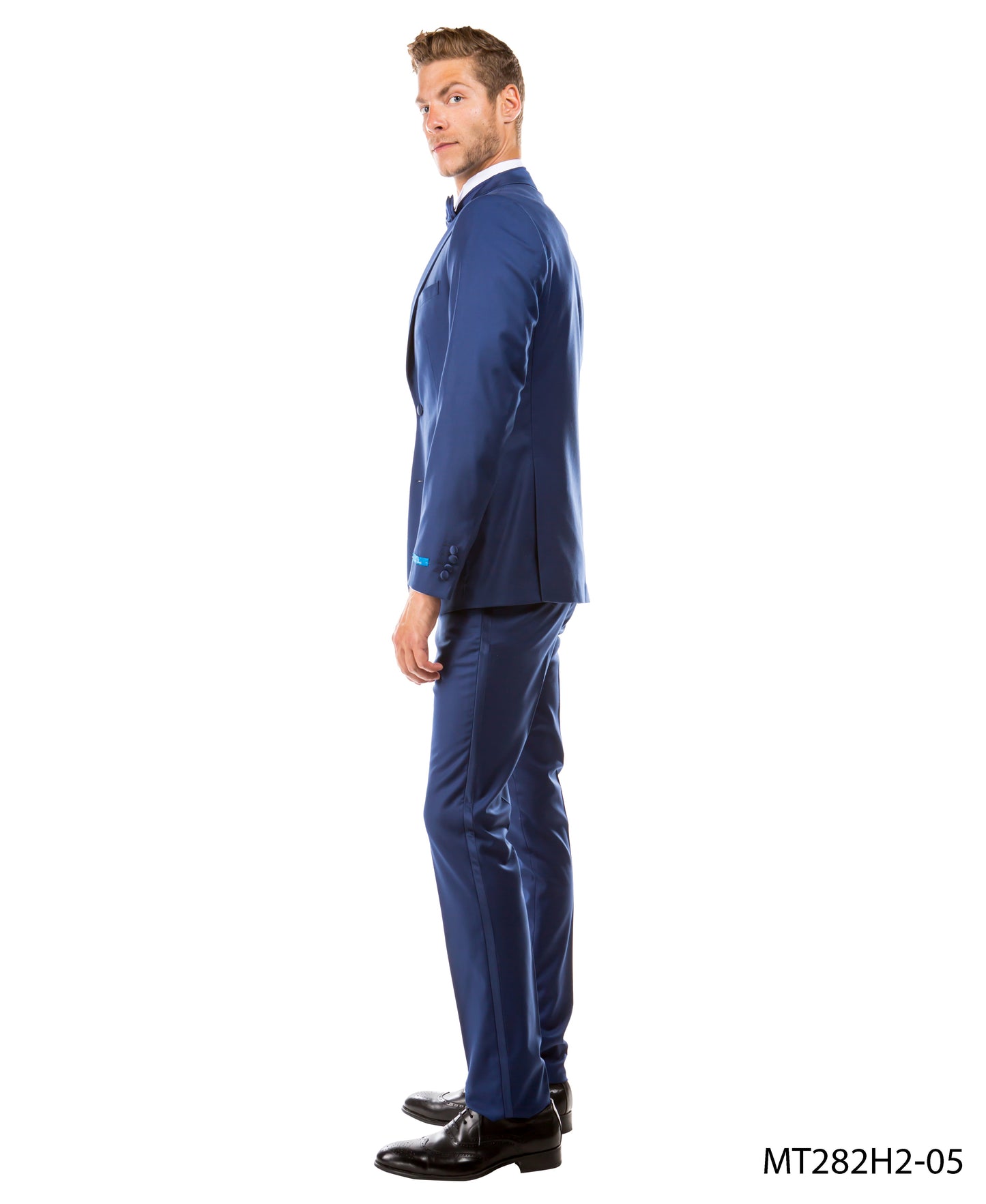 Indigo on Indigo Satin Notch Lapel Hybrid Fit  2 Piece Sean Alexander Men's Tuxedo