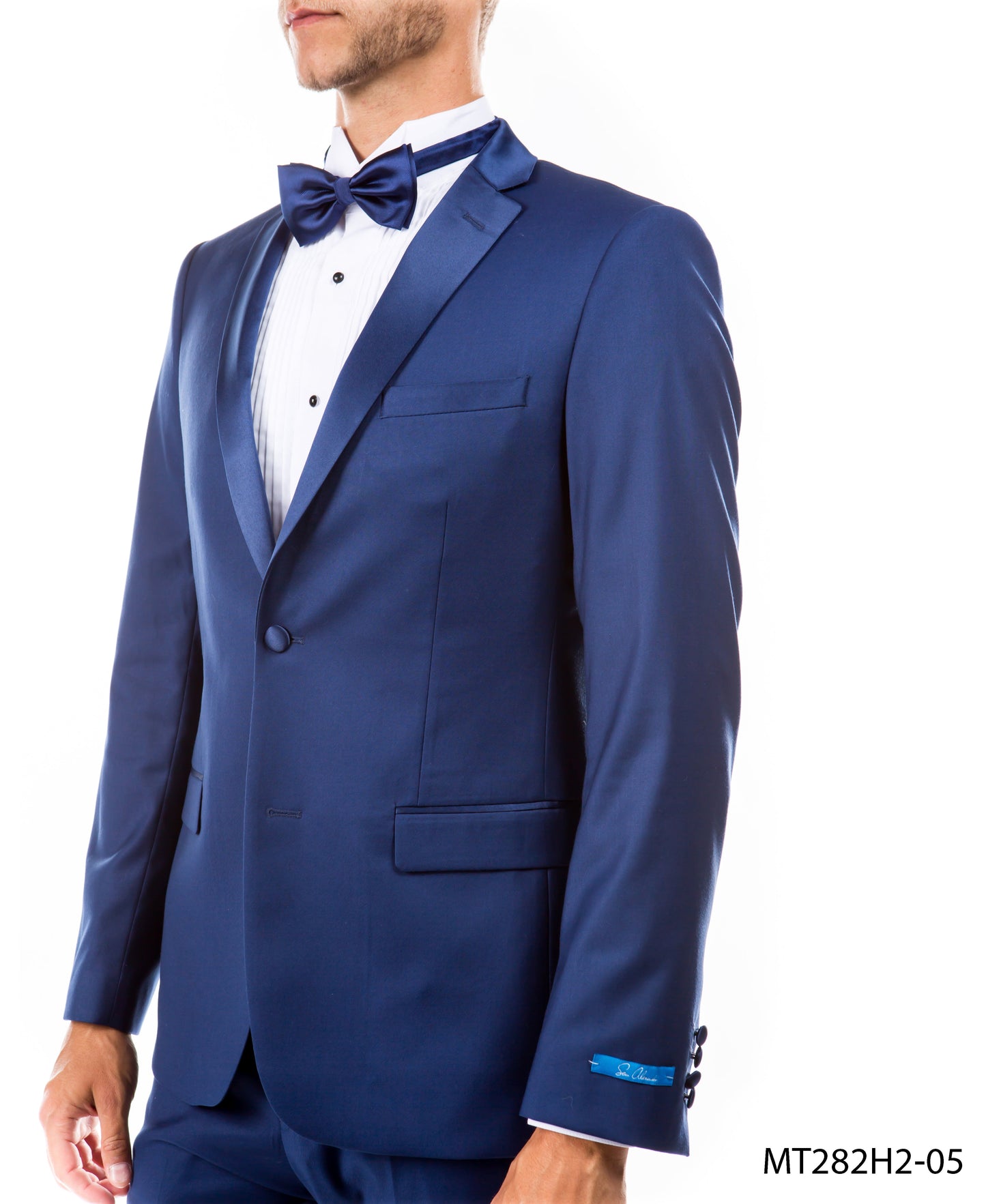Indigo on Indigo Satin Notch Lapel Hybrid Fit  2 Piece Sean Alexander Men's Tuxedo