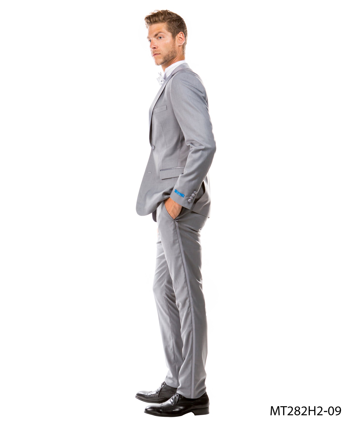 Grey on Grey Satin Notch Lapel Hybrid Fit  2 Piece Sean Alexander Men's Tuxedo