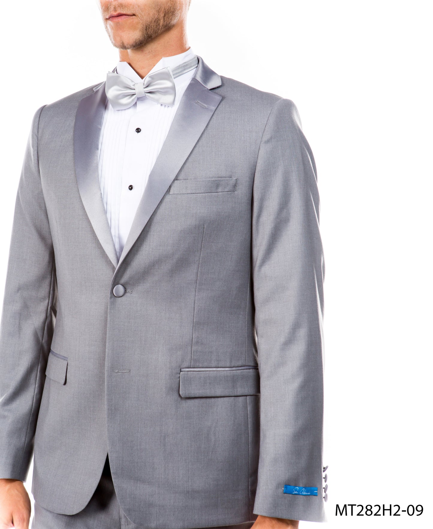 Grey on Grey Satin Notch Lapel Hybrid Fit  2 Piece Sean Alexander Men's Tuxedo