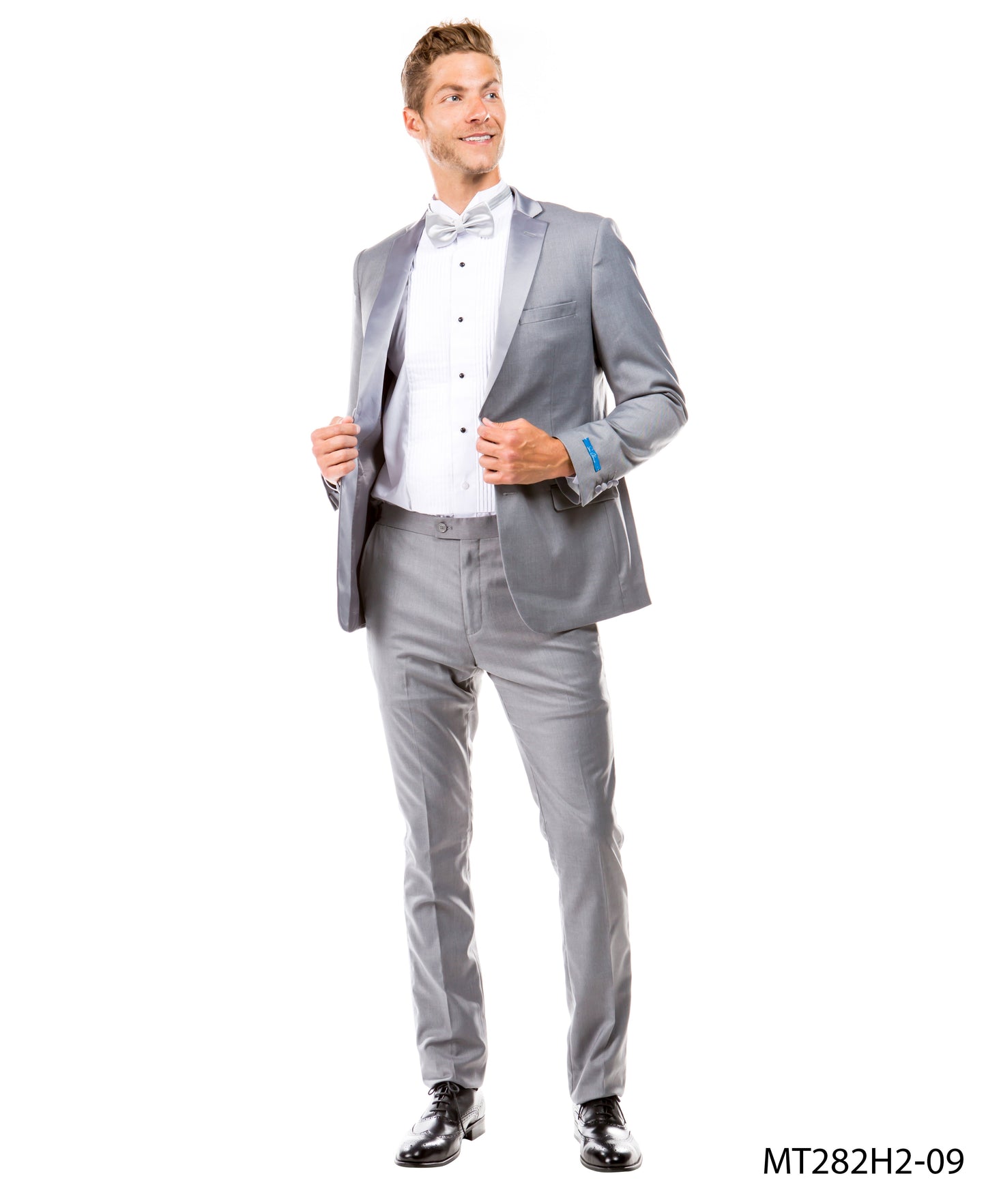 Grey on Grey Satin Notch Lapel Hybrid Fit  2 Piece Sean Alexander Men's Tuxedo