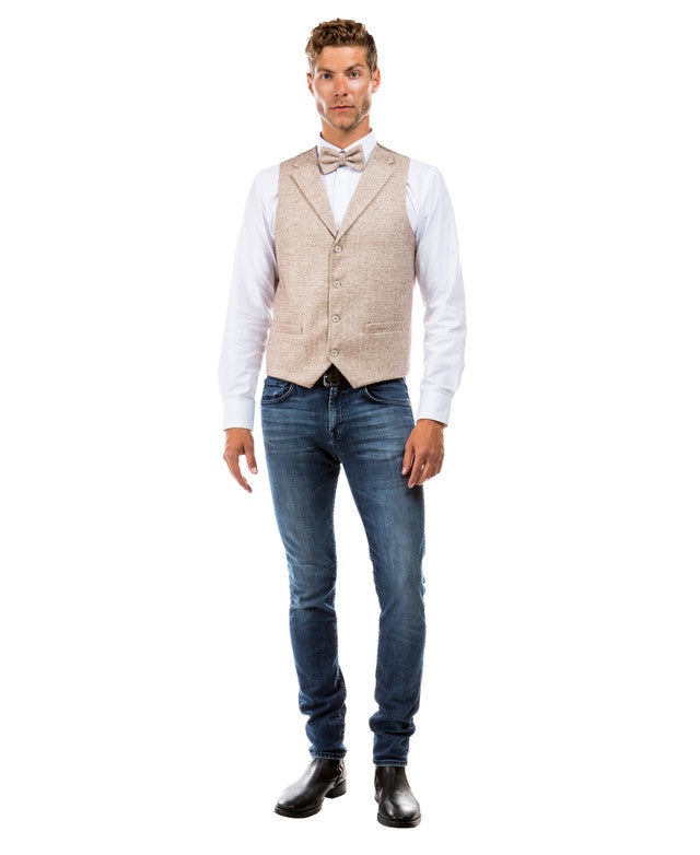 Beige Tweed Vest Bowtie Sean Alexander Set – Elite Gentlemen