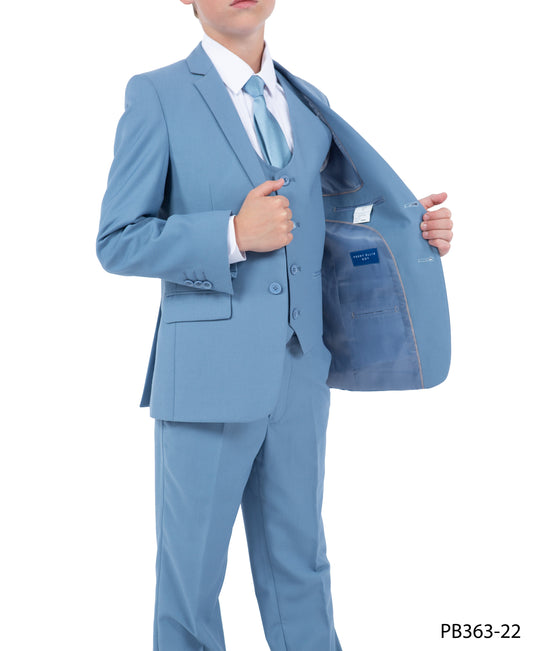 Dusty Blue Notch Lapel 5 Piece Slim Fit Perry Ellis Boy's Suit