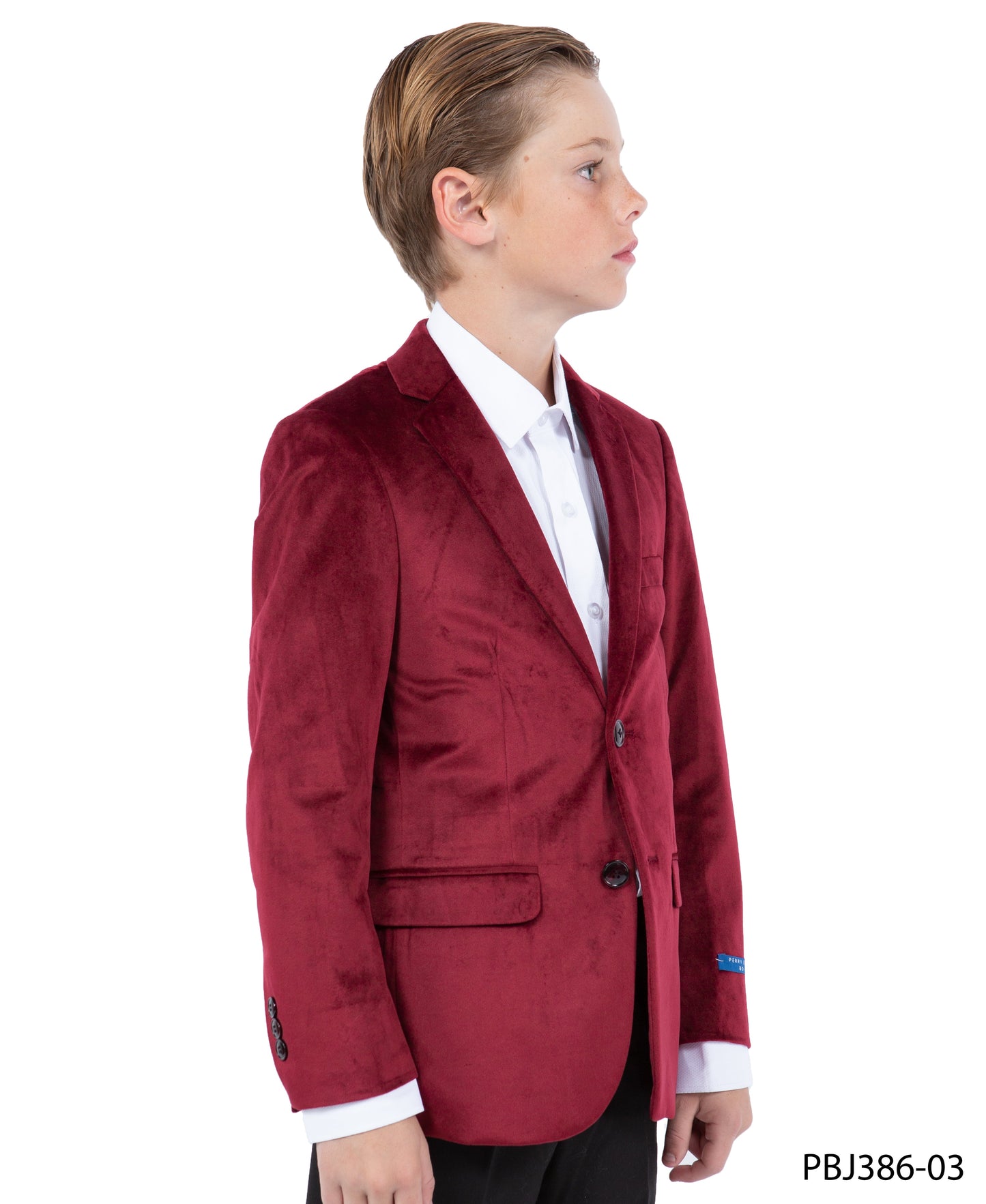Burgundy Velvet Notch Lapel Slim Fit Perry Ellis Boy's Blazer