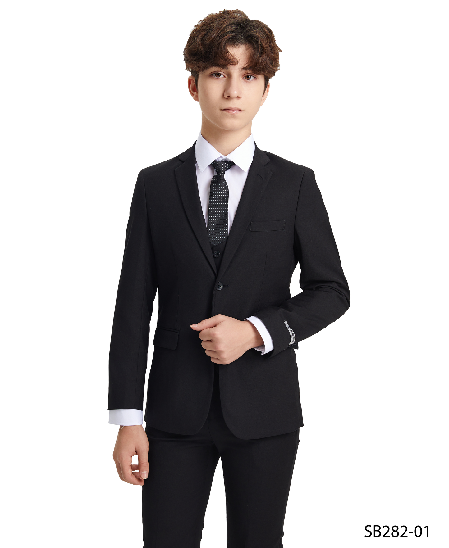 Solid Black Notch Lapel 5 Piece Slim Fit Stacy Adams Boy's Suit