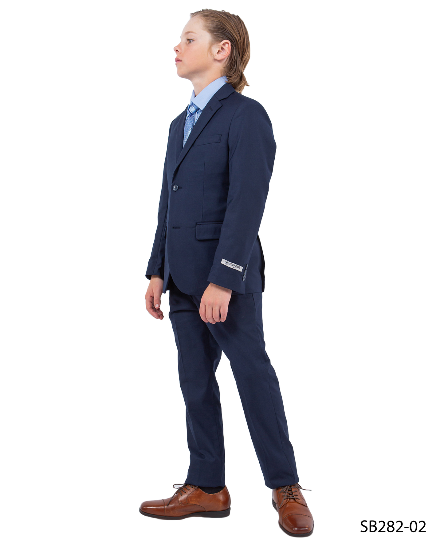 Solid Navy Notch Lapel 5 Piece Slim Fit Stacy Adams Boy's Suit