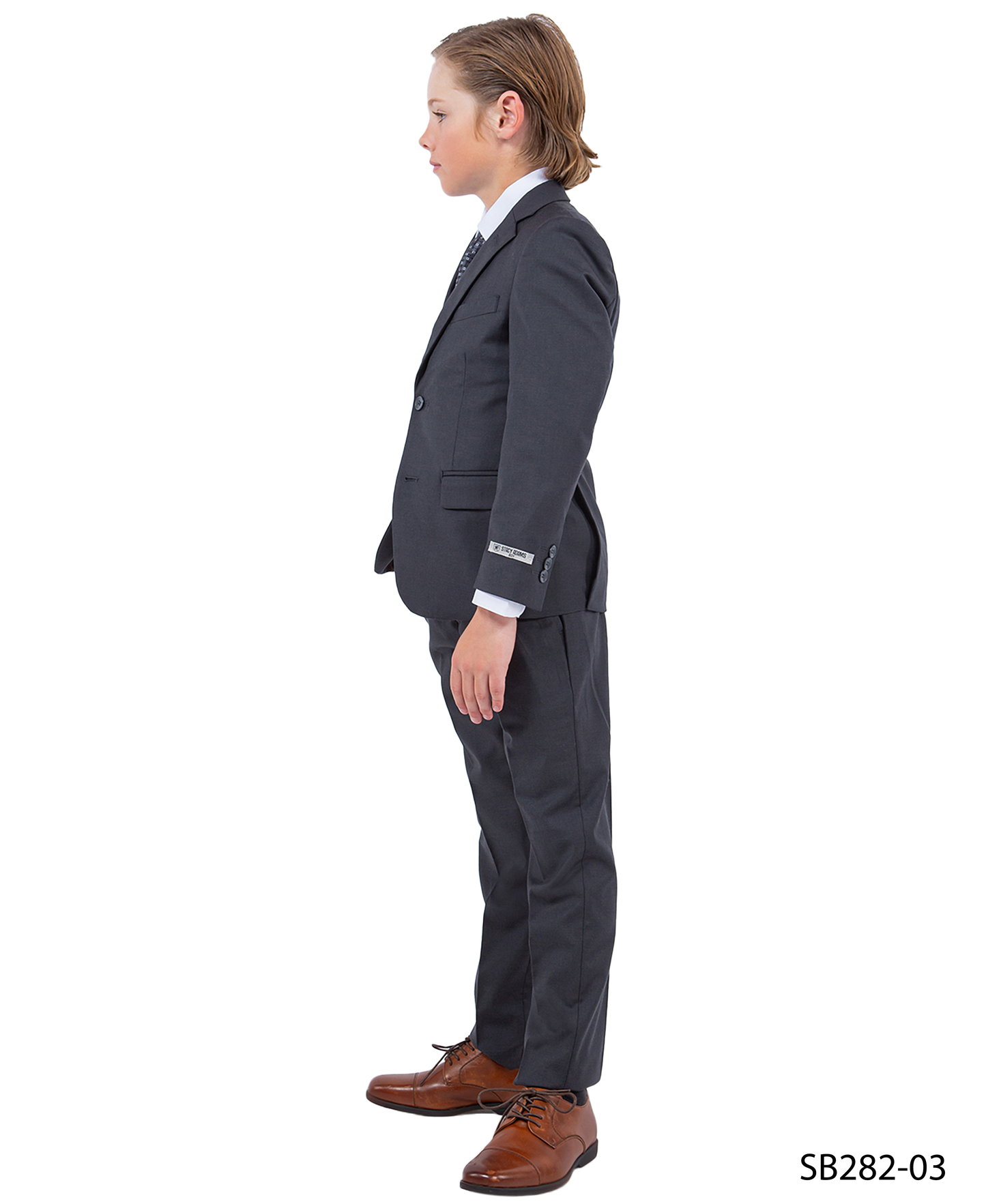 Solid Charcoal Grey Notch Lapel 5 Piece Slim Fit Stacy Adams Boy's Suit