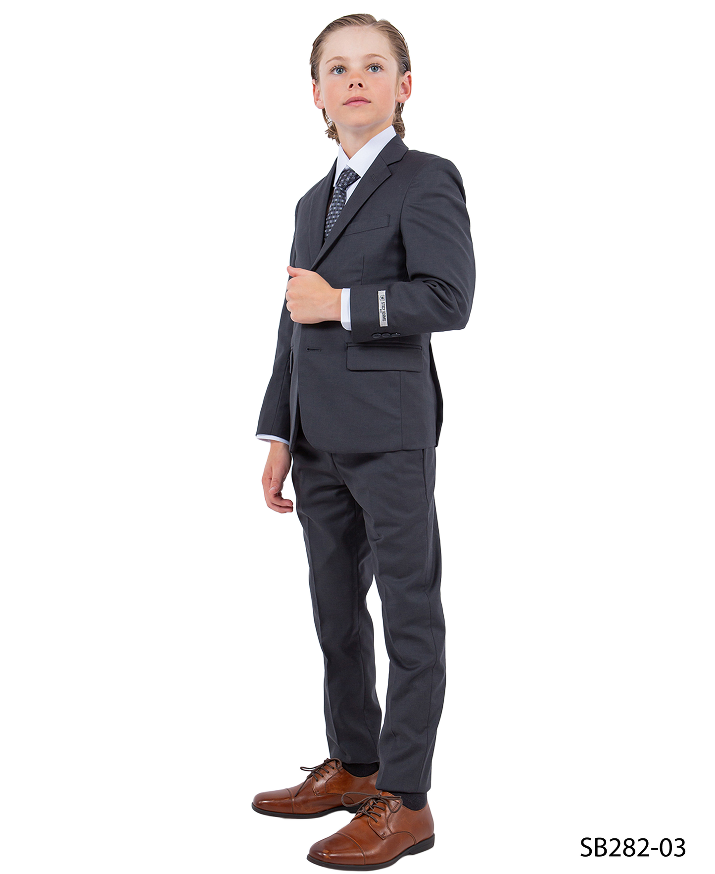 Solid Charcoal Grey Notch Lapel 5 Piece Slim Fit Stacy Adams Boy's Suit