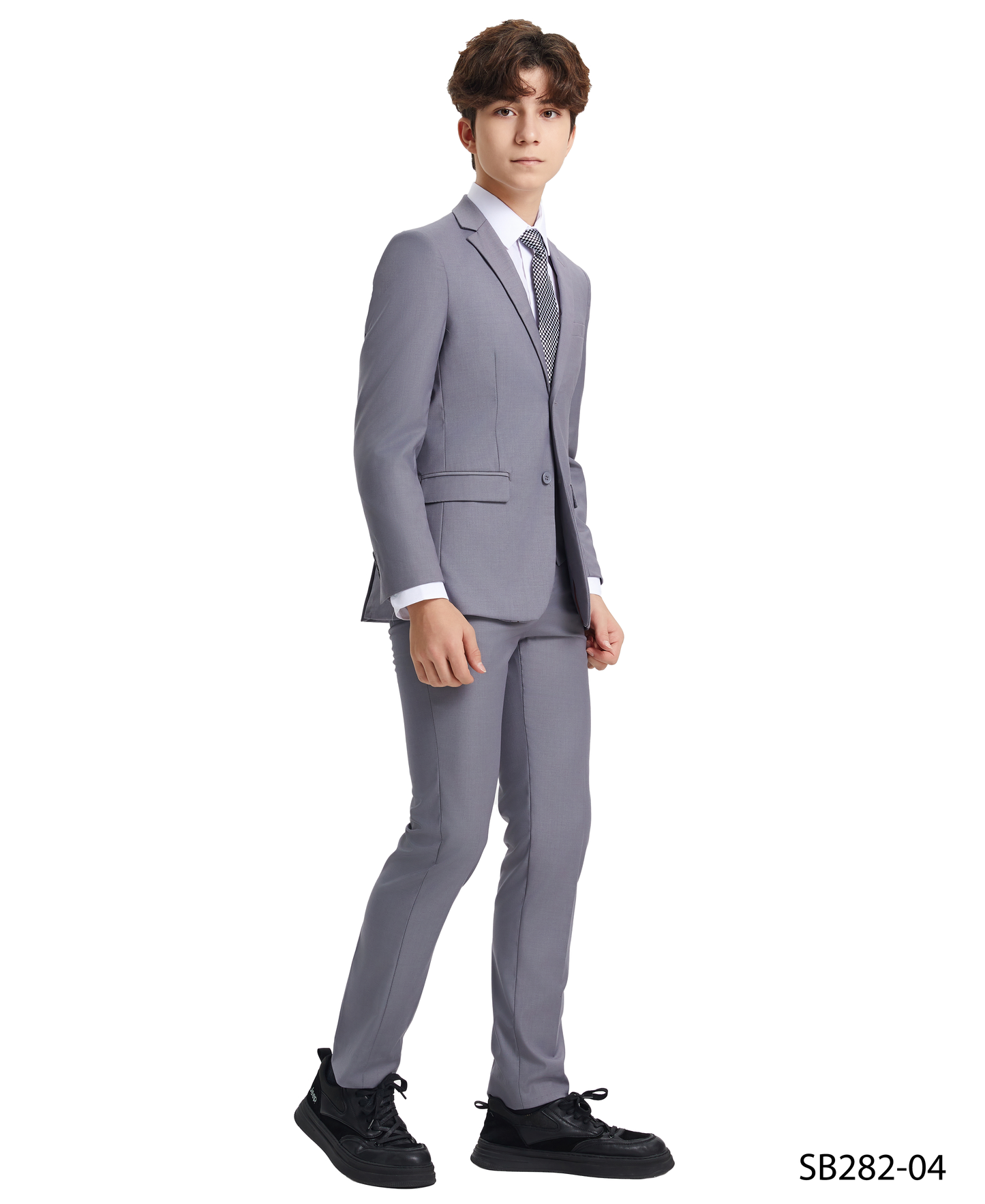 Solid Grey Notch Lapel 5 Piece Slim Fit Stacy Adams Boy's Suit