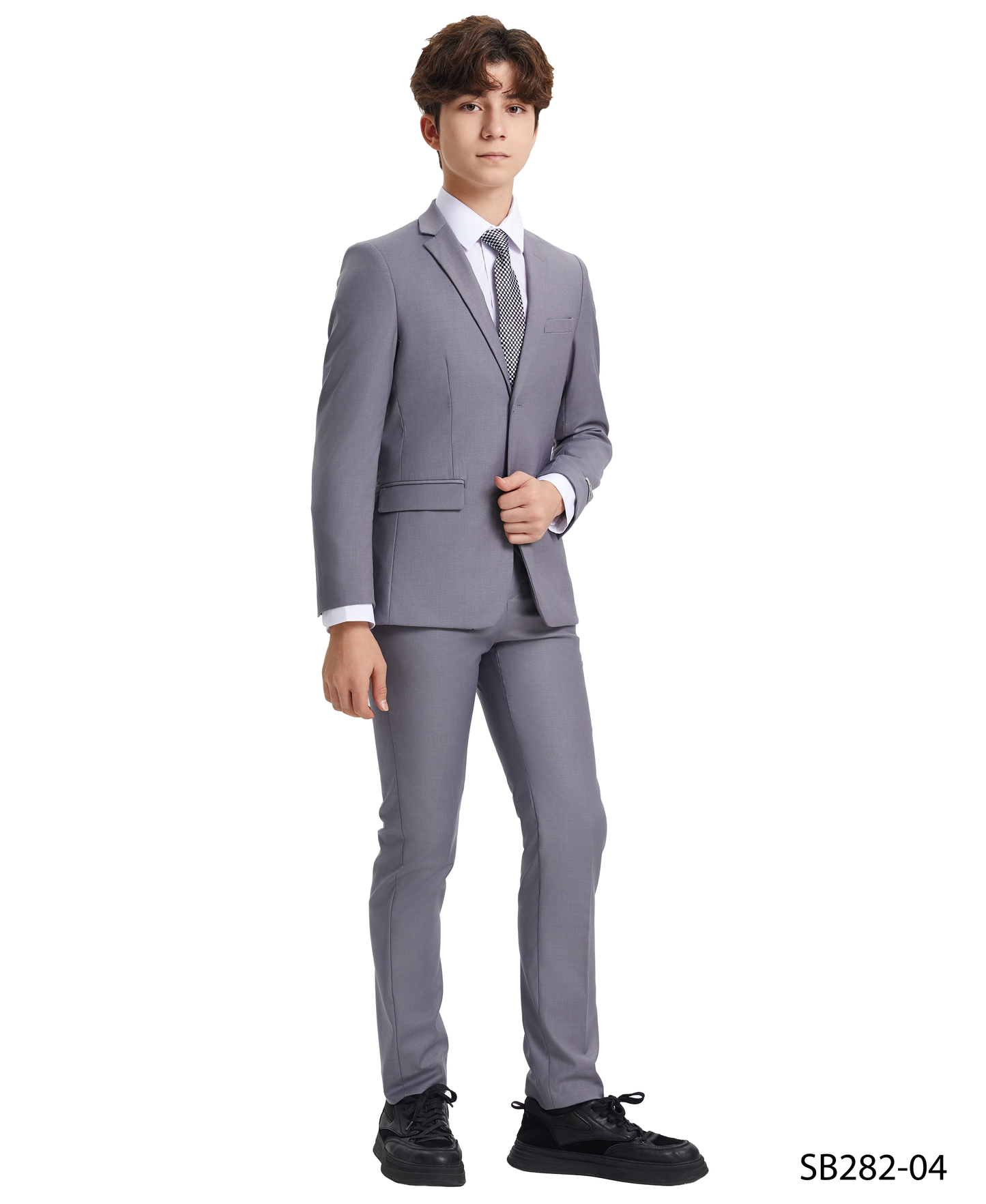 Solid Grey Notch Lapel 5 Piece Slim Fit Stacy Adams Boy's Suit