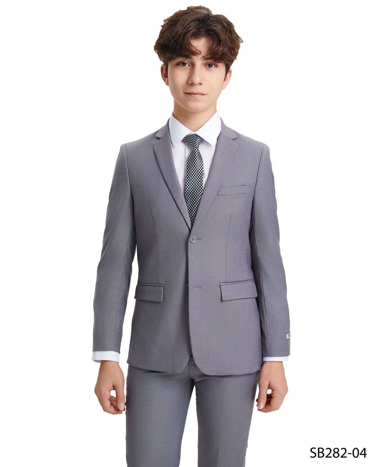 Solid Grey Notch Lapel 5 Piece Slim Fit Stacy Adams Boy's Suit