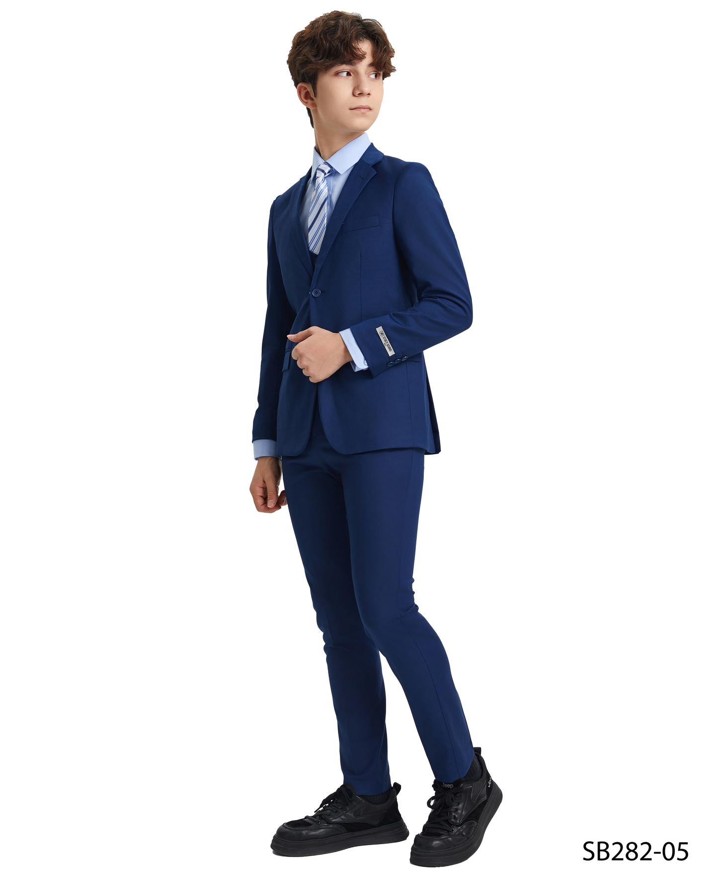 Solid Indigo Notch Lapel 5 Piece Slim Fit Stacy Adams Boy's Suit