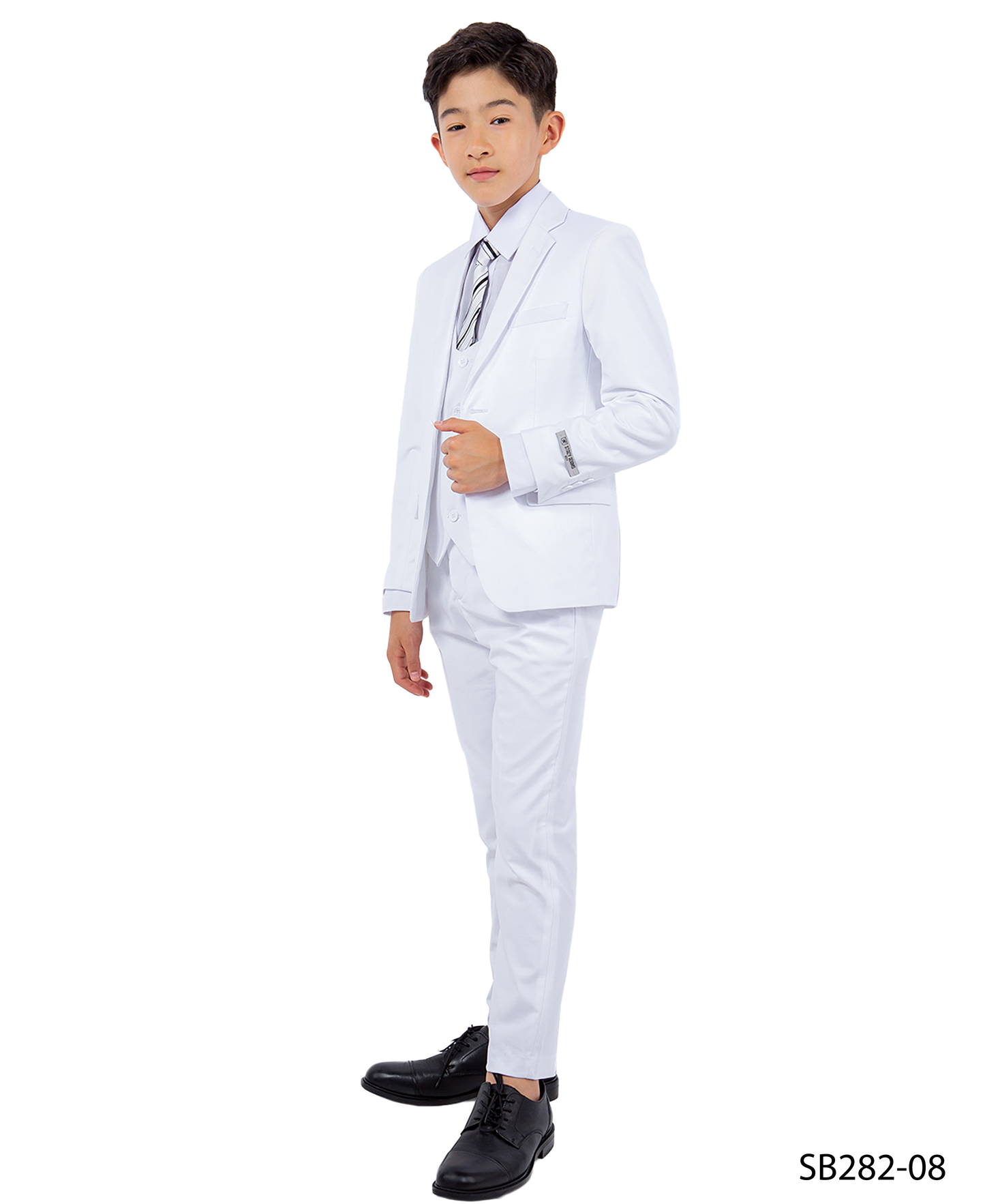 Solid White Notch Lapel 5 Piece Slim Fit Stacy Adams Boy's Suit