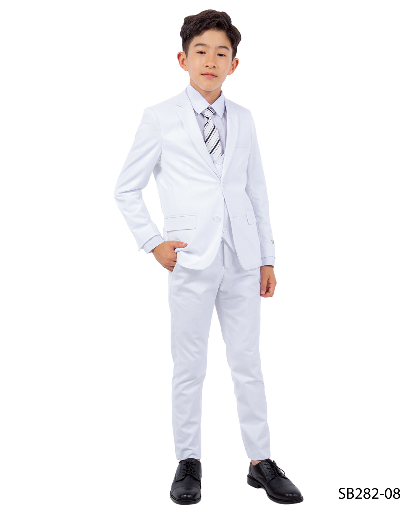 Solid White Notch Lapel 5 Piece Slim Fit Stacy Adams Boy's Suit