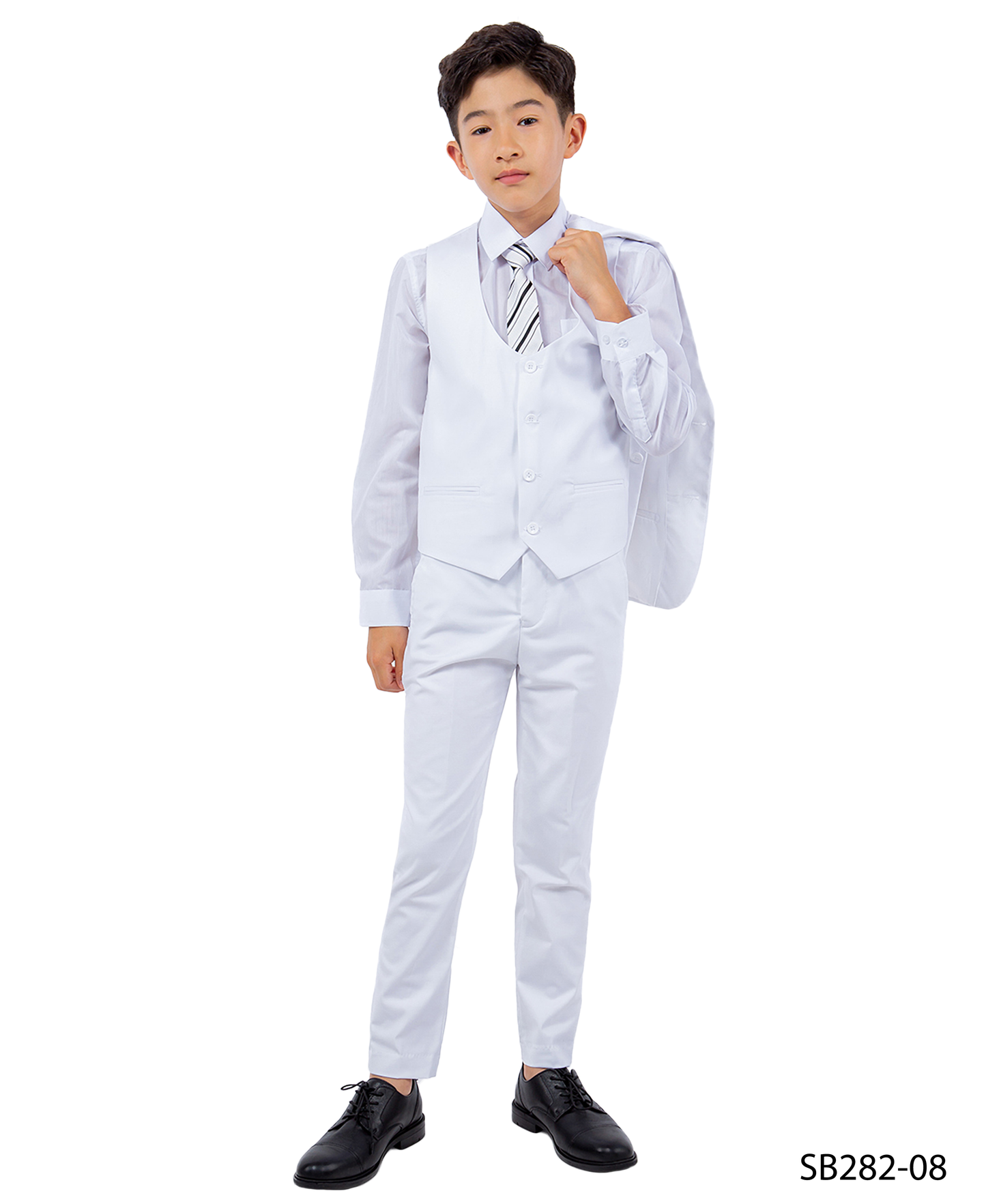 Solid White Notch Lapel 5 Piece Slim Fit Stacy Adams Boy's Suit