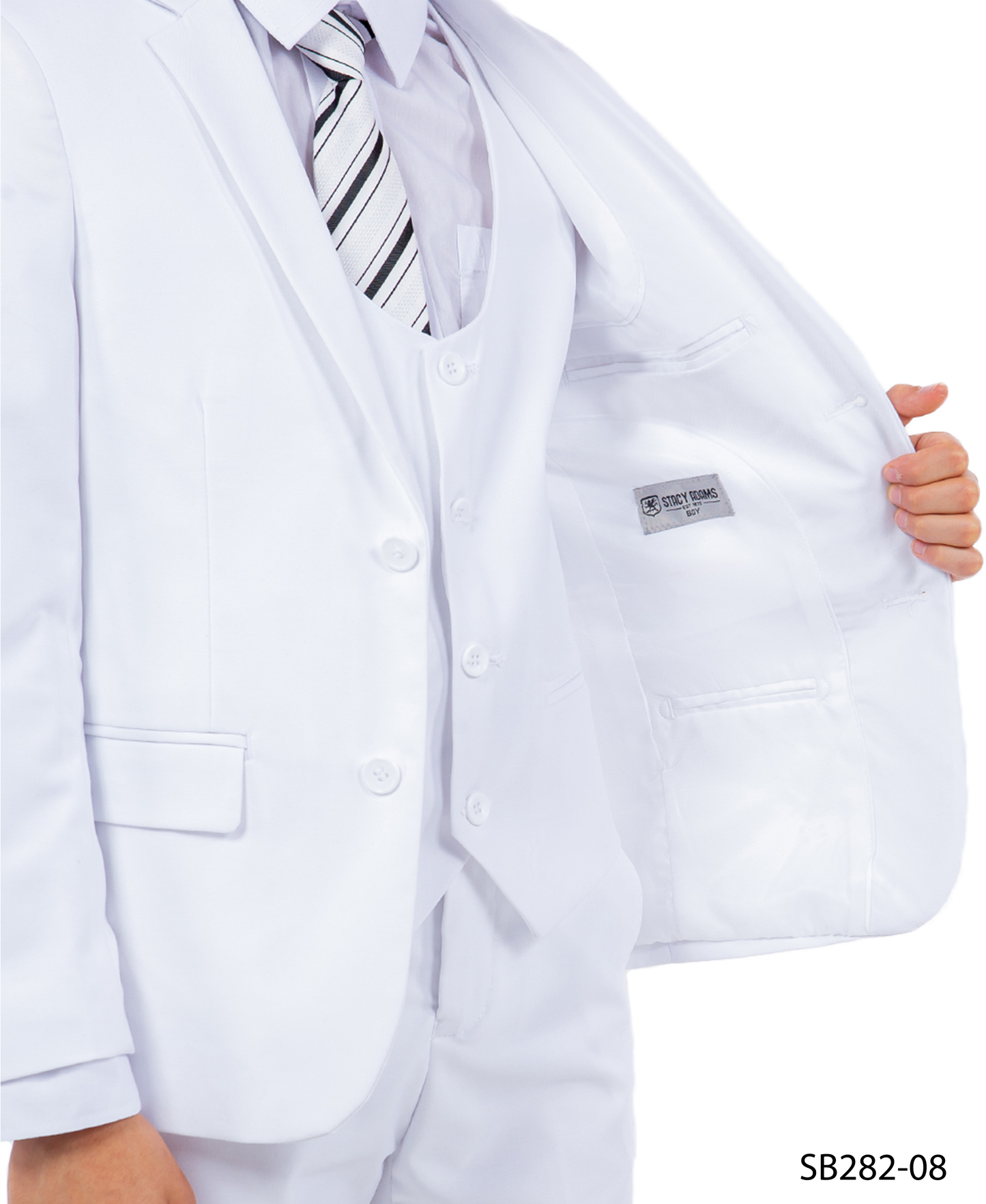 Solid White Notch Lapel 5 Piece Slim Fit Stacy Adams Boy's Suit