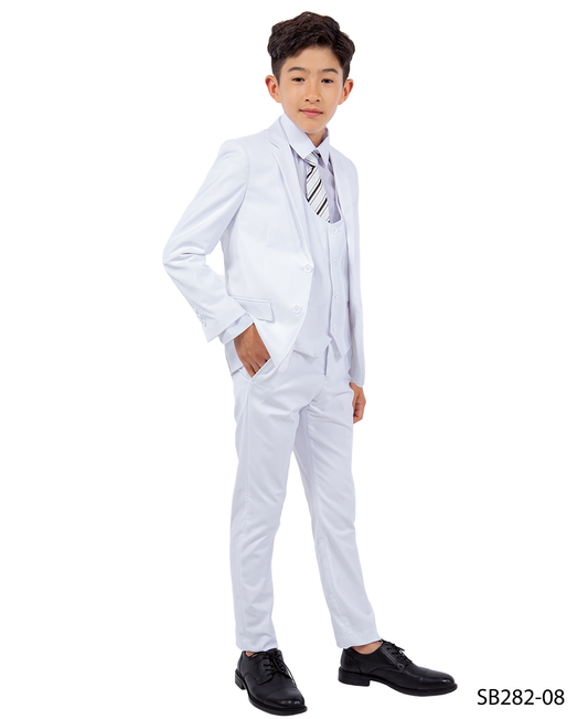 Solid White Notch Lapel 5 Piece Slim Fit Stacy Adams Boy's Suit