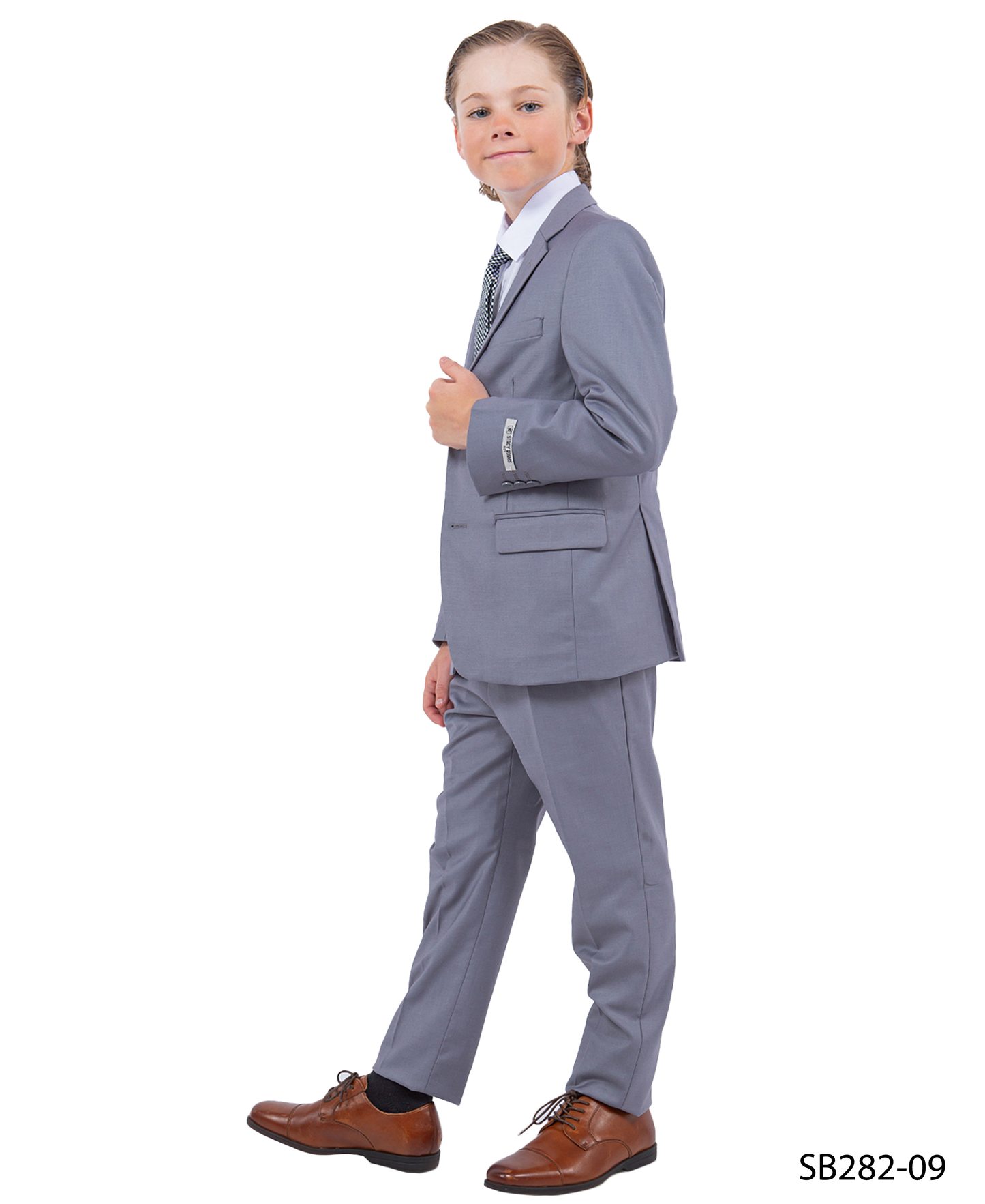 Solid Med Grey Notch Lapel 5 Piece Slim Fit Stacy Adams Boy's Suit