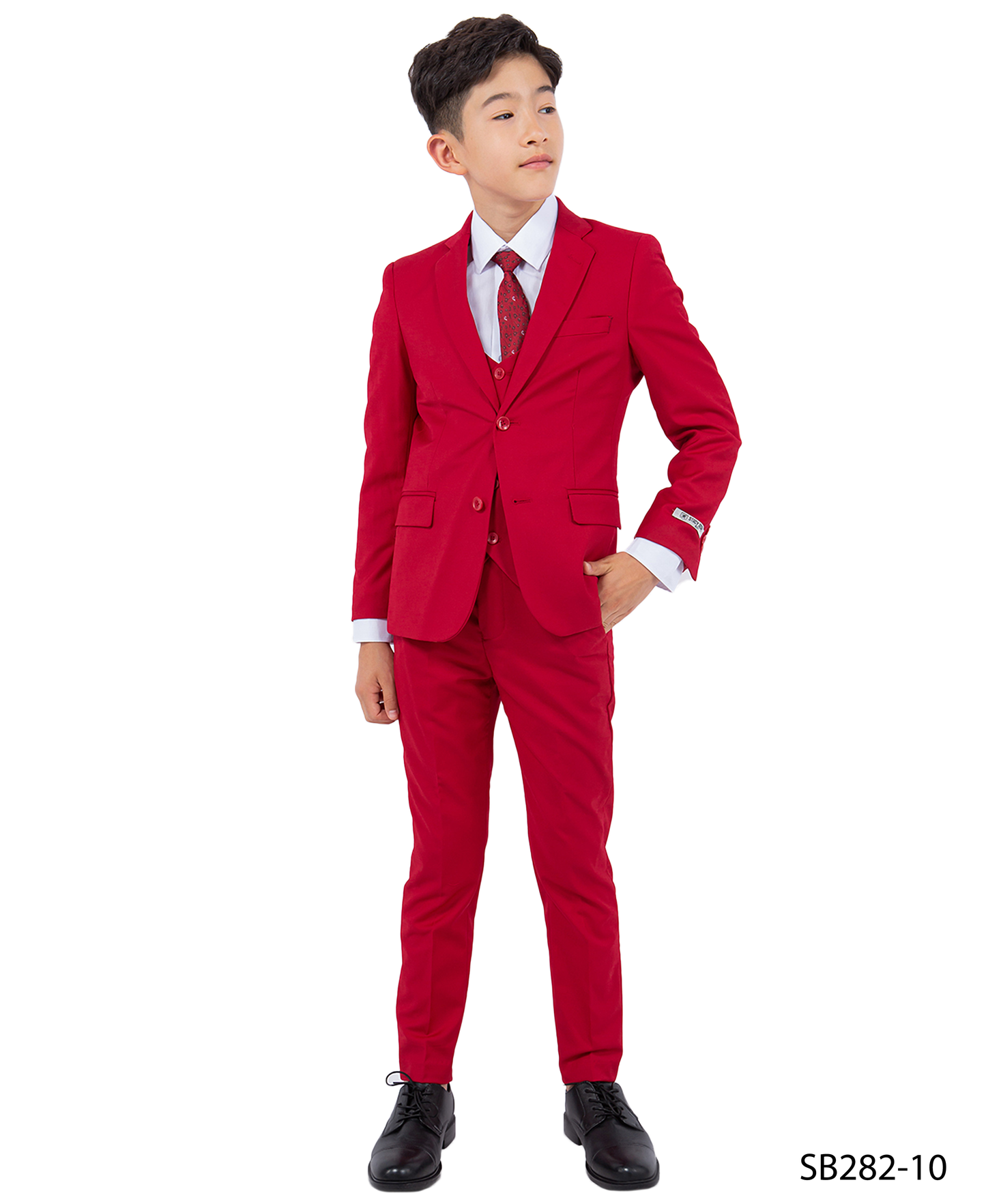 Solid Red Notch Lapel 5 Piece Slim Fit Stacy Adams Boy's Suit