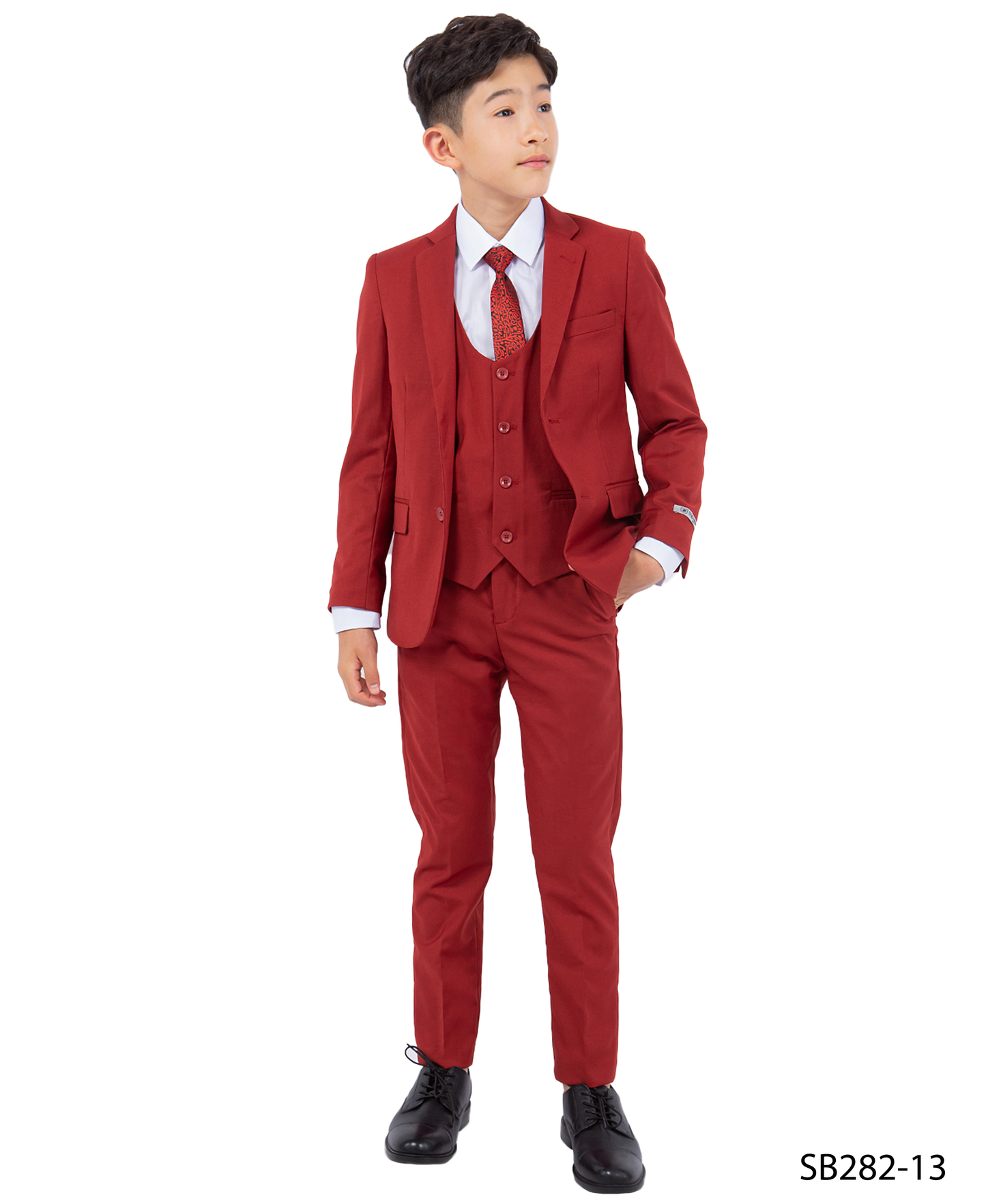 Solid Brick Notch Lapel 5 Piece Slim Fit Stacy Adams Boy's Suit