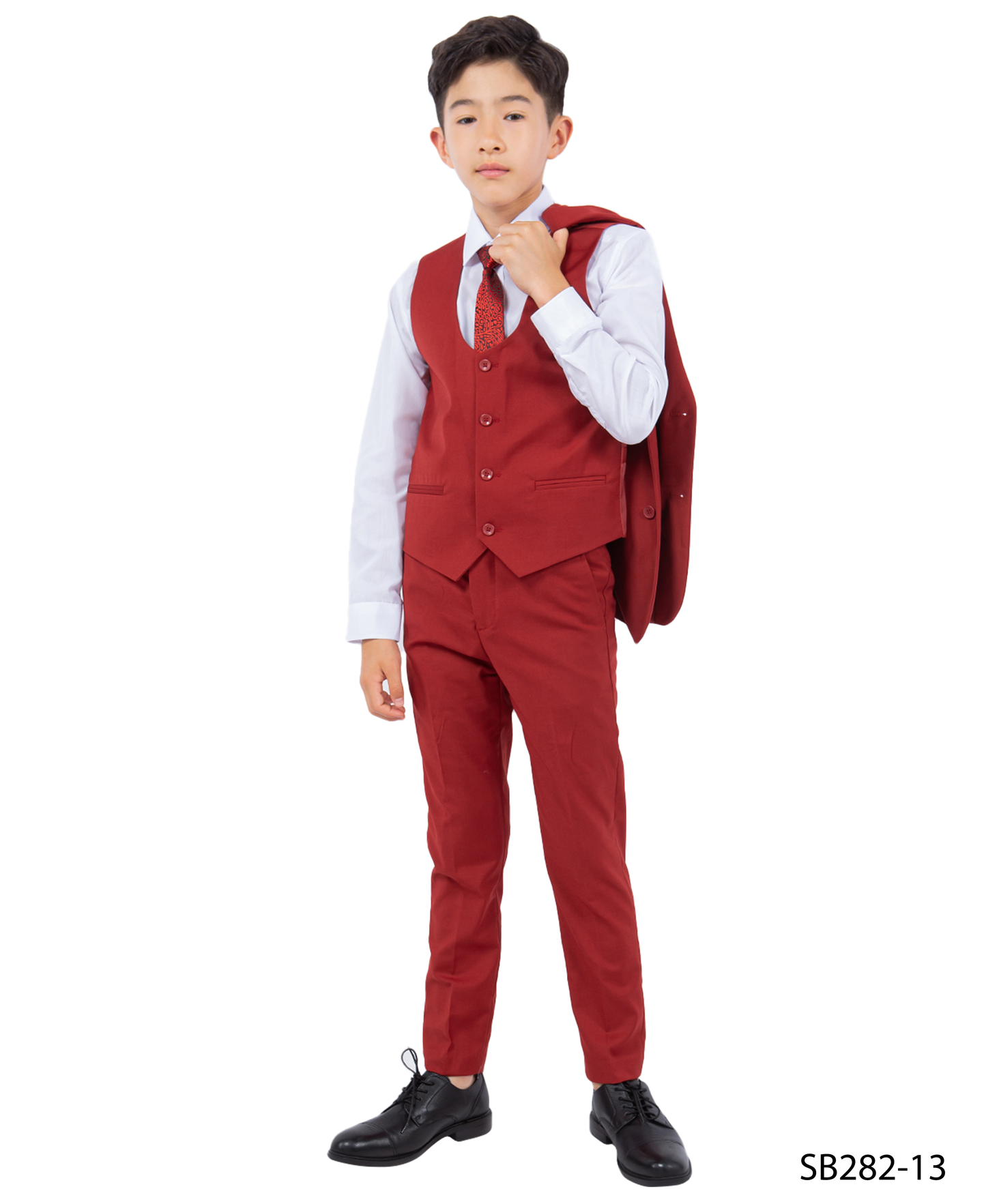 Solid Brick Notch Lapel 5 Piece Slim Fit Stacy Adams Boy's Suit