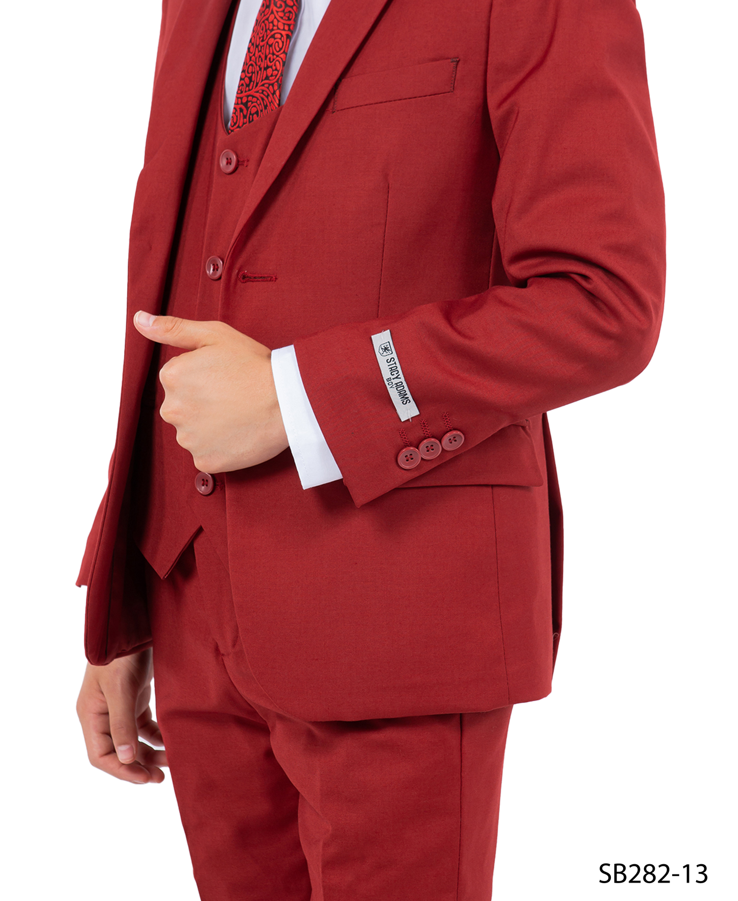 Solid Brick Notch Lapel 5 Piece Slim Fit Stacy Adams Boy's Suit
