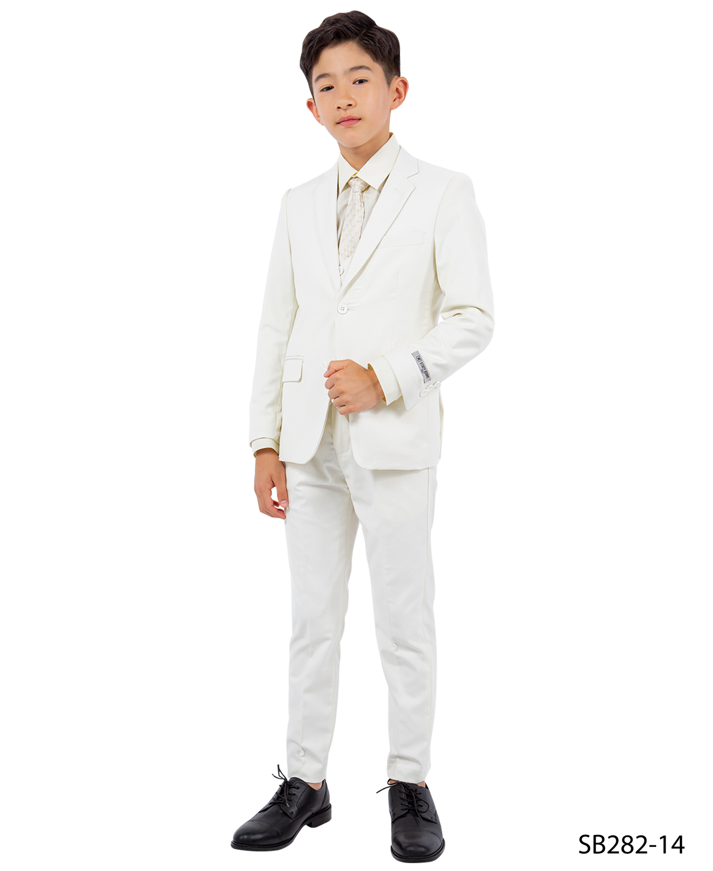 Solid Ivory Notch Lapel 5 Piece Slim Fit Stacy Adams Boy's Suit