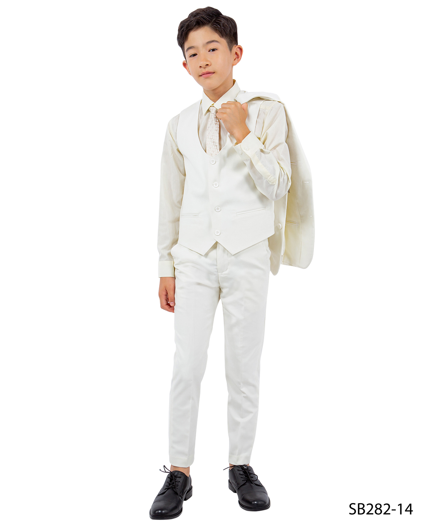 Solid Ivory Notch Lapel 5 Piece Slim Fit Stacy Adams Boy's Suit