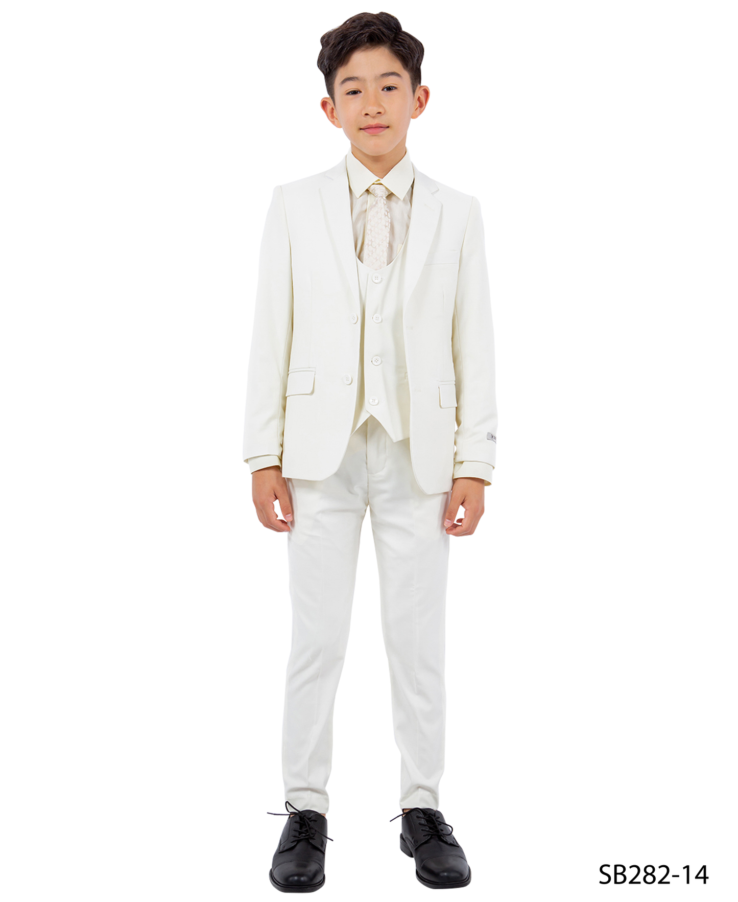 Solid Ivory Notch Lapel 5 Piece Slim Fit Stacy Adams Boy's Suit