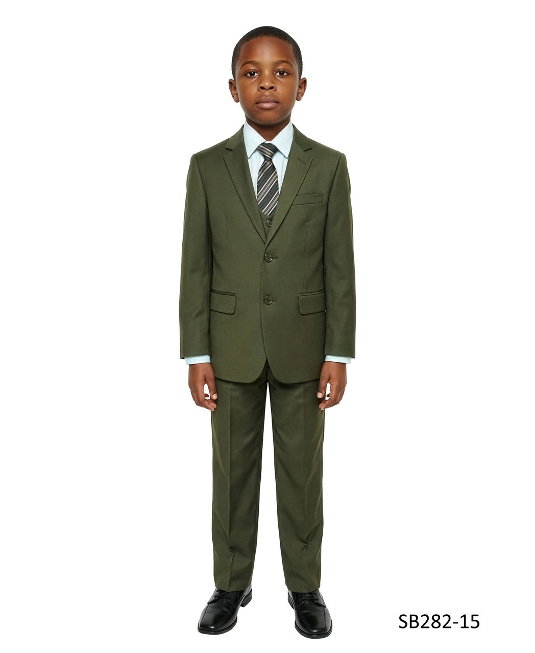 Solid Olive Notch Lapel 5 Piece Slim Fit Stacy Adams Boy's Suit