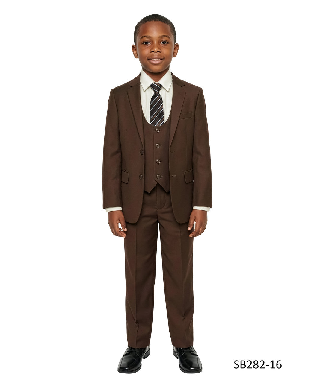 Solid Chocolate Brown Notch Lapel 5 Piece Slim Fit Stacy Adams Boy's Suit