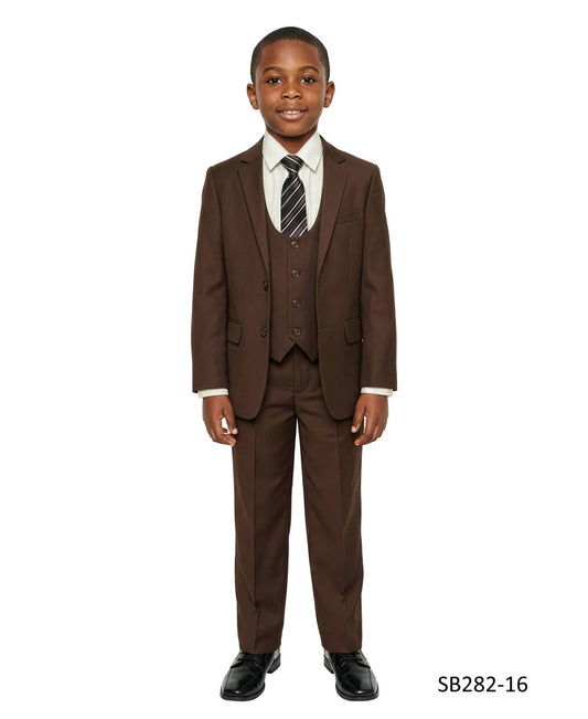 Solid Chocolate Brown Notch Lapel 5 Piece Slim Fit Stacy Adams Boy's Suit