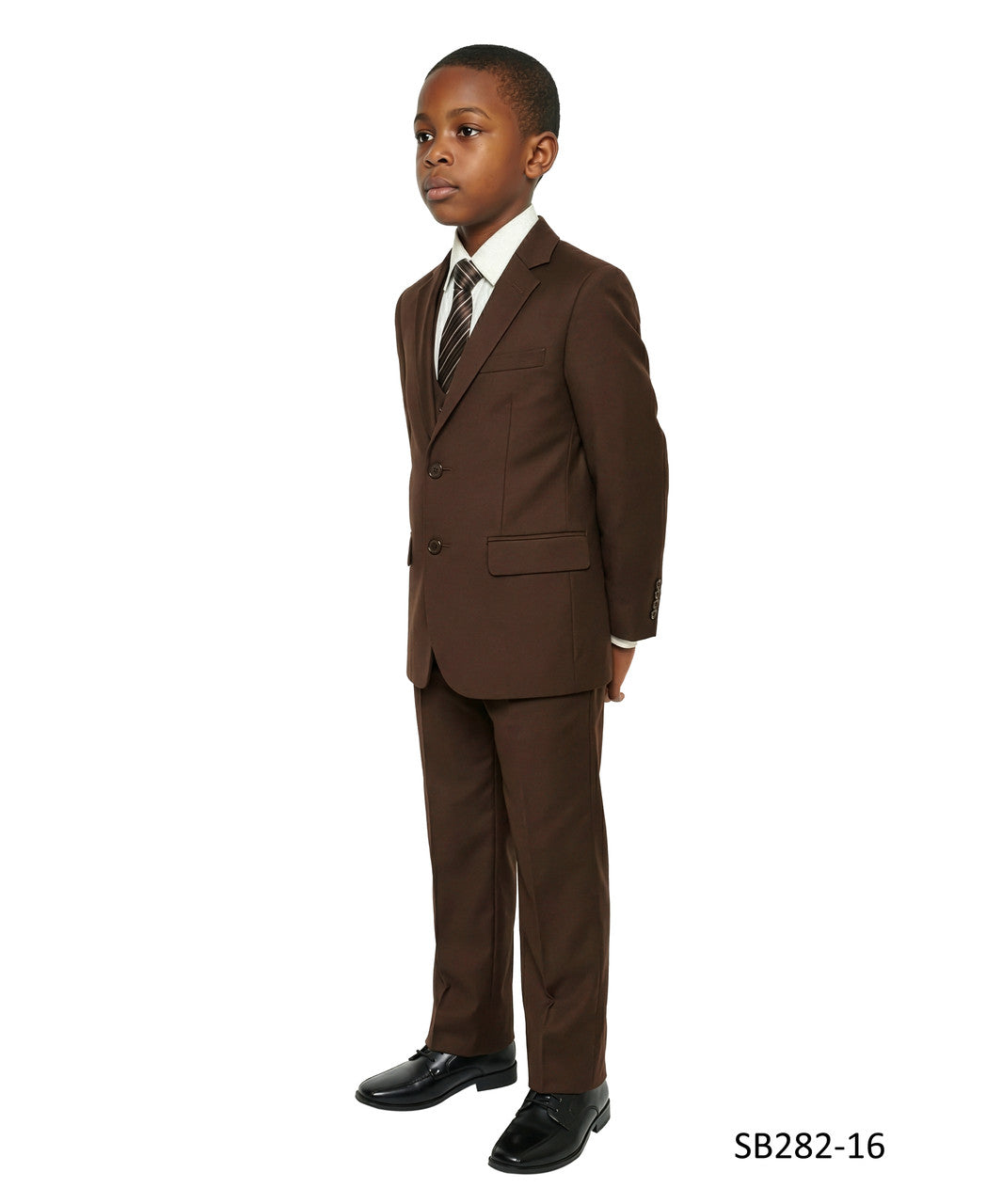 Solid Chocolate Brown Notch Lapel 5 Piece Slim Fit Stacy Adams Boy's Suit