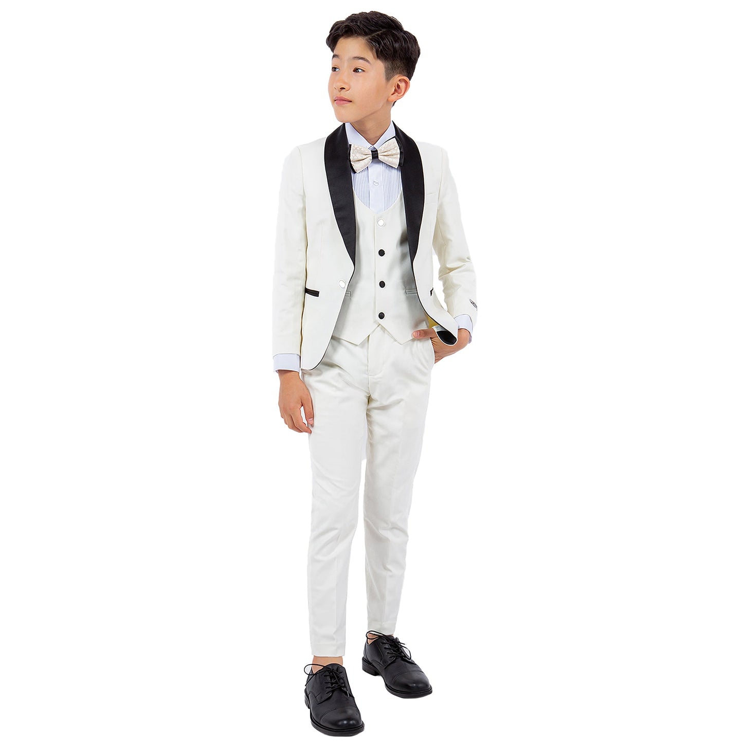 Ivory/Black Shawl Lapel 5 Piece Slim Fit Stacy Adams Boy's Tuxedo