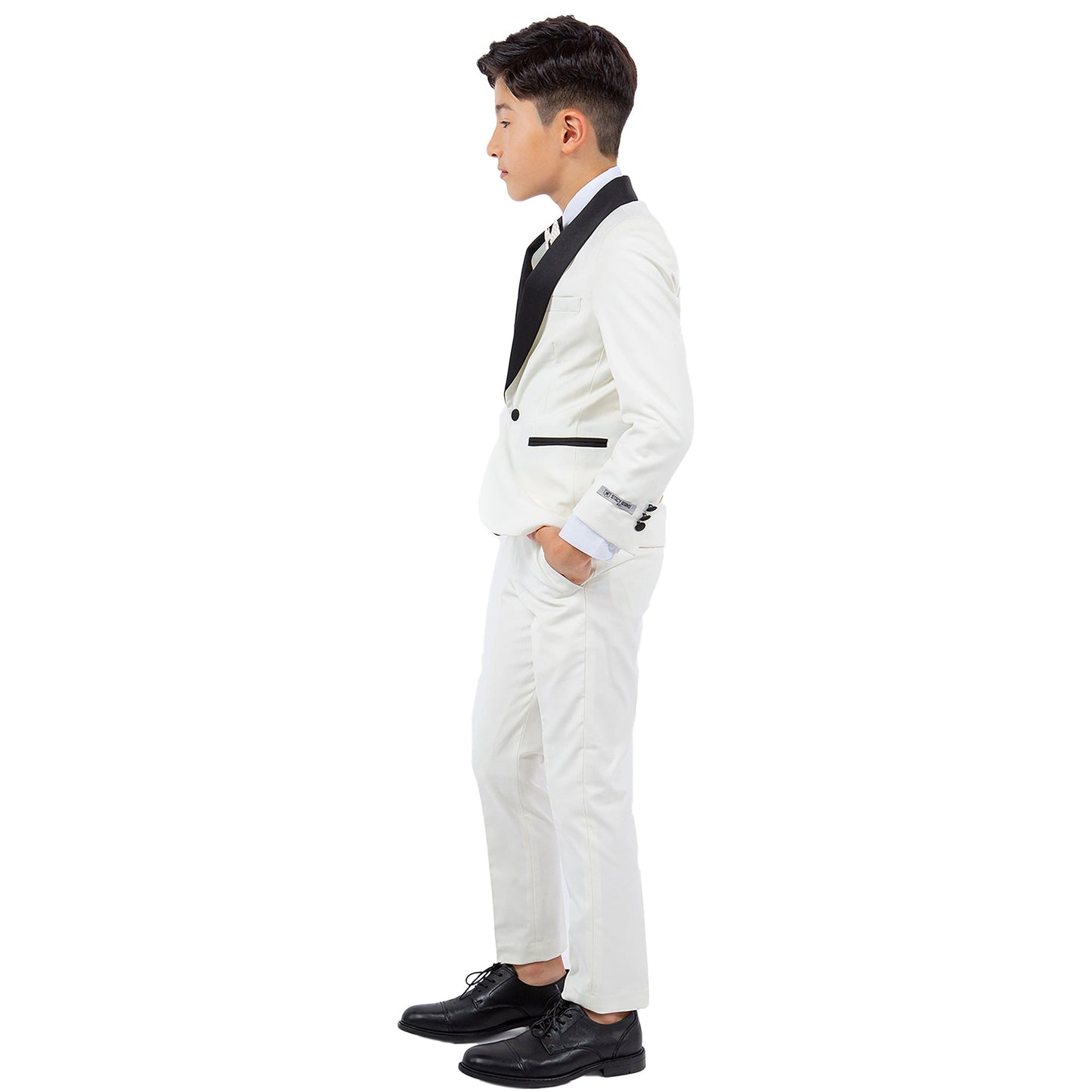 Ivory/Black Shawl Lapel 5 Piece Slim Fit Stacy Adams Boy's Tuxedo