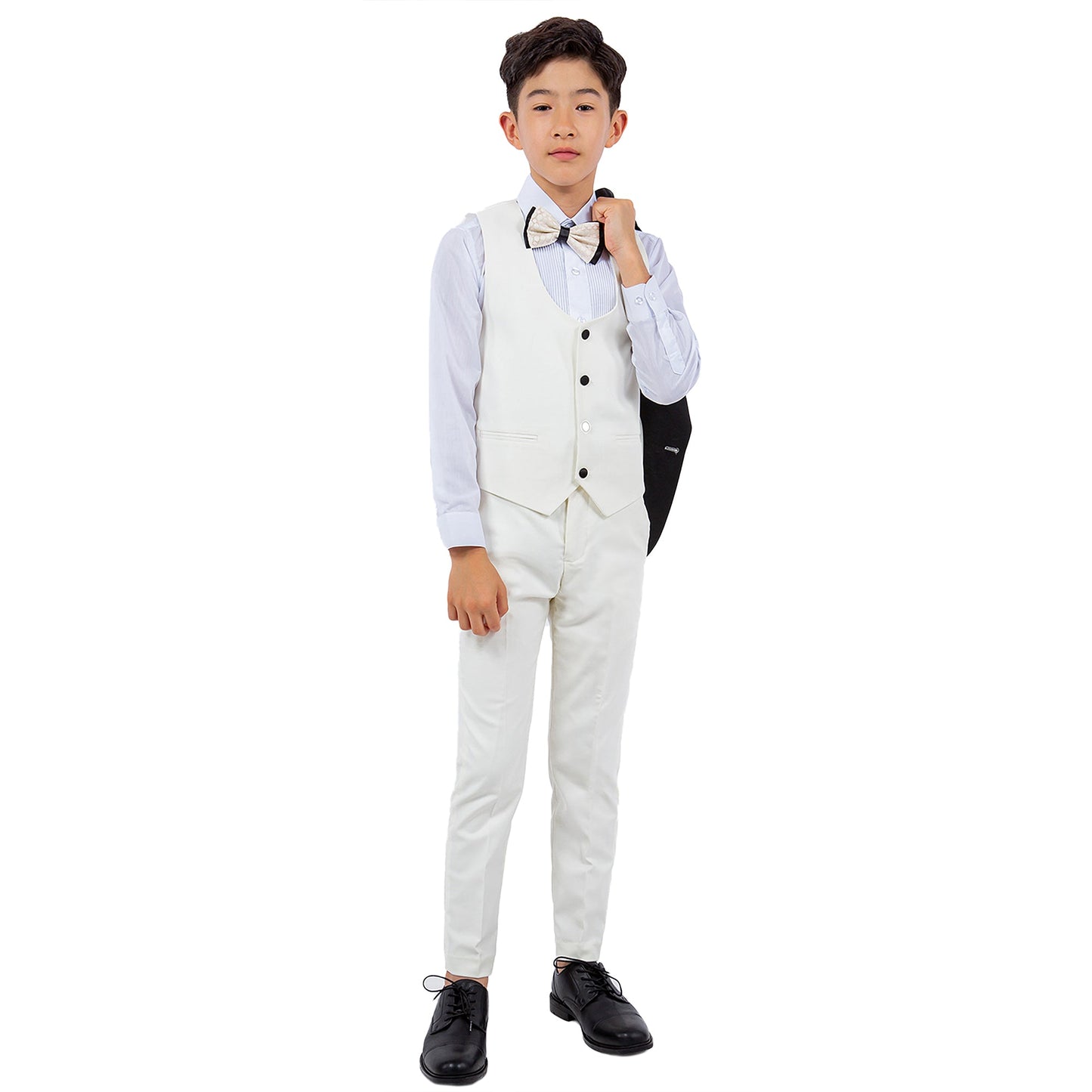 Ivory/Black Shawl Lapel 5 Piece Slim Fit Stacy Adams Boy's Tuxedo